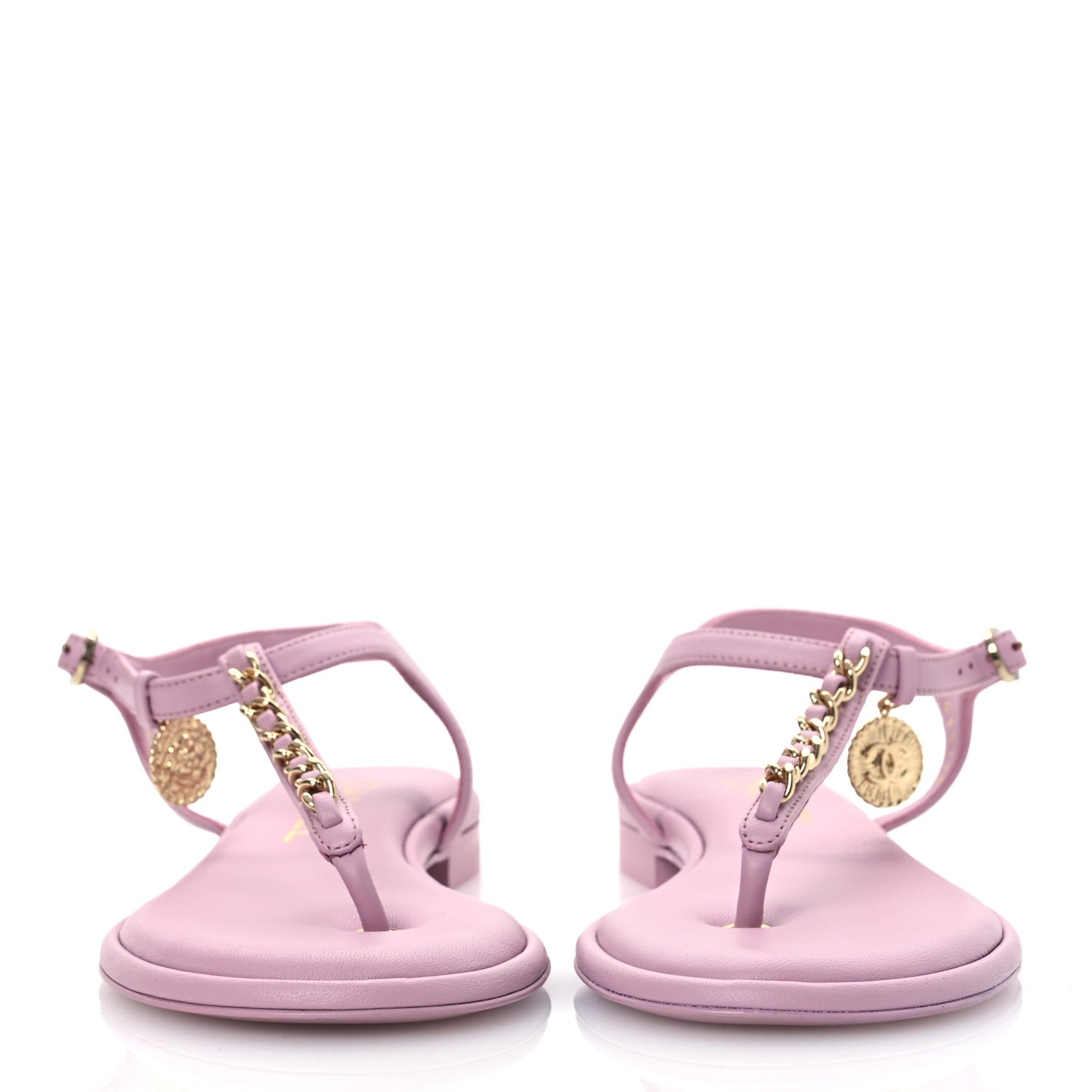 Lambskin Chain CC Logo Thong Sandals 37.5 Pink