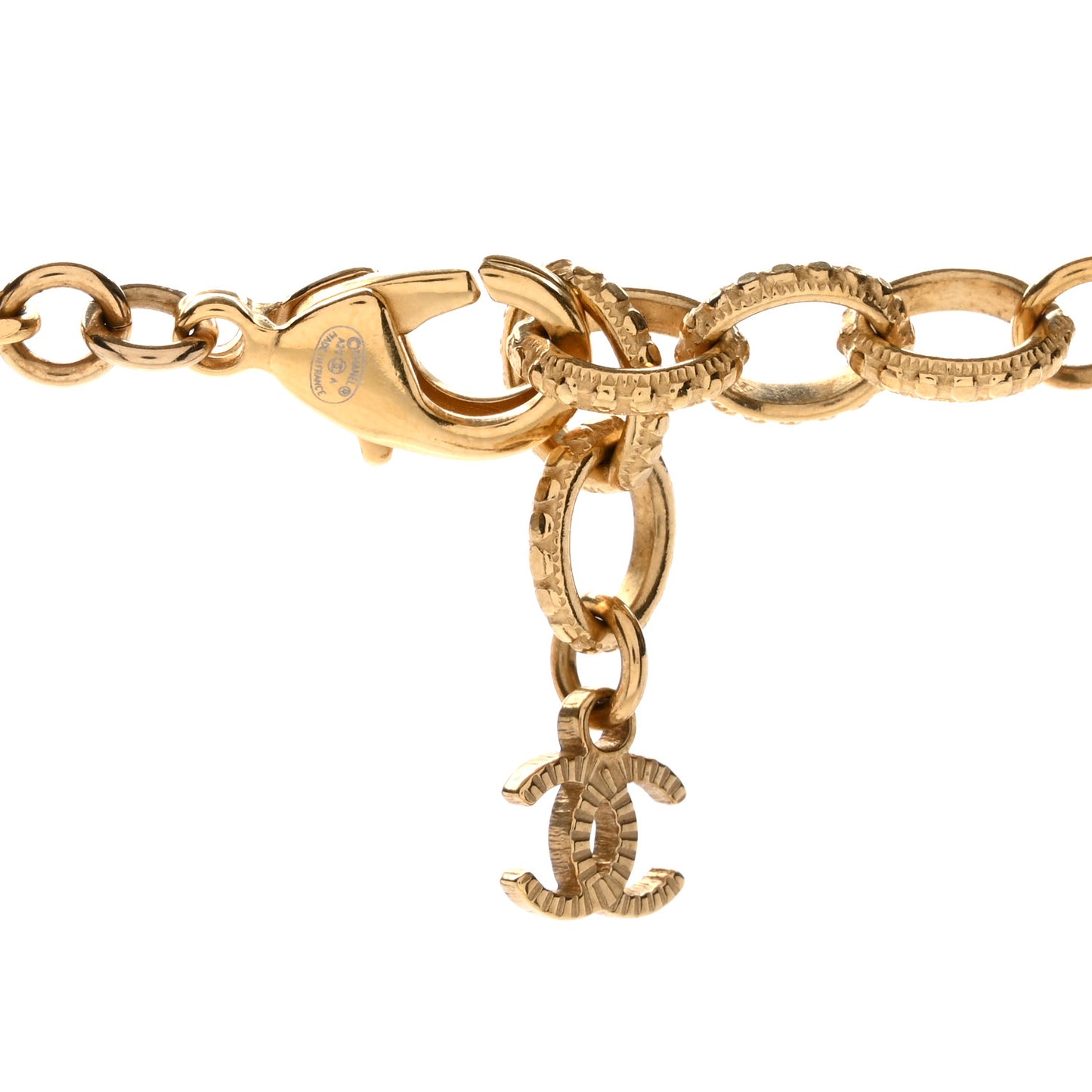 Calfskin Crystal Pearl Perfume Bottle CC Charm Necklace Black Gold