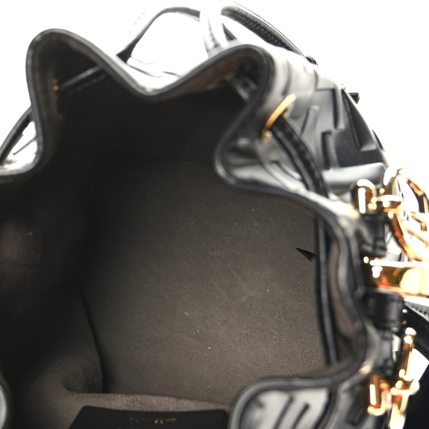 Vitello Liberty F is Fendi FF 1974 Embossed Mini Mon Tresor Bucket Bag Black