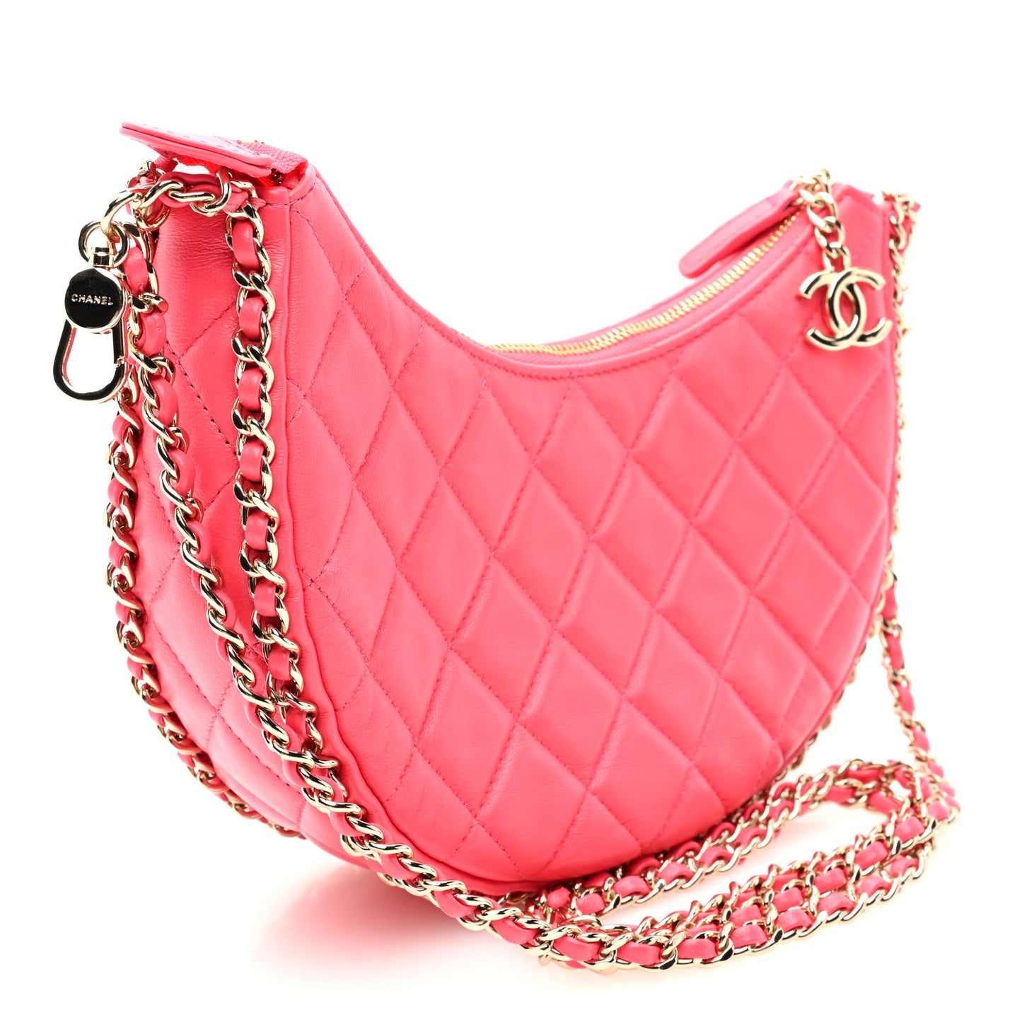 Lambskin Quilted Small Hobo Bag Dark Pink