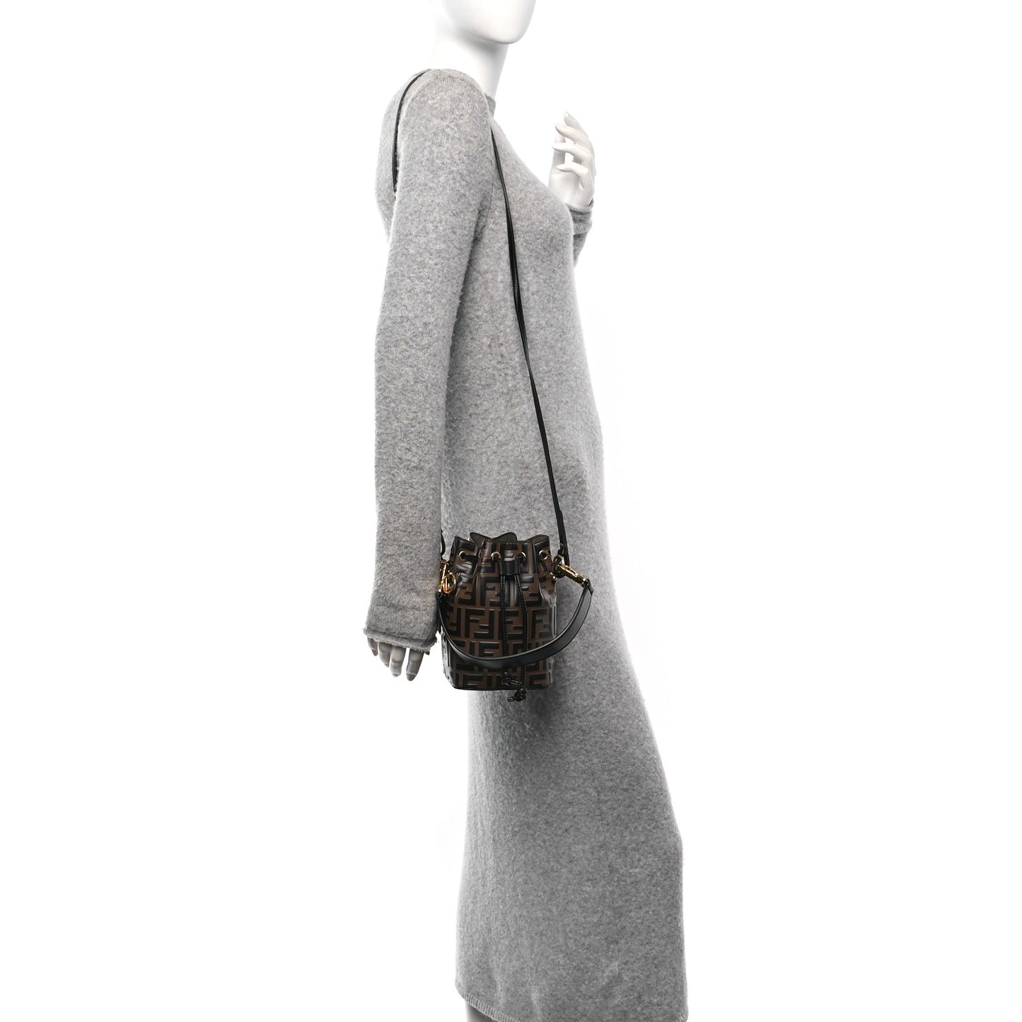 Vitello Liberty F is Fendi Bi-Color FF 1974 Embossed Mini Mon Tresor Bucket Bag Maya Black