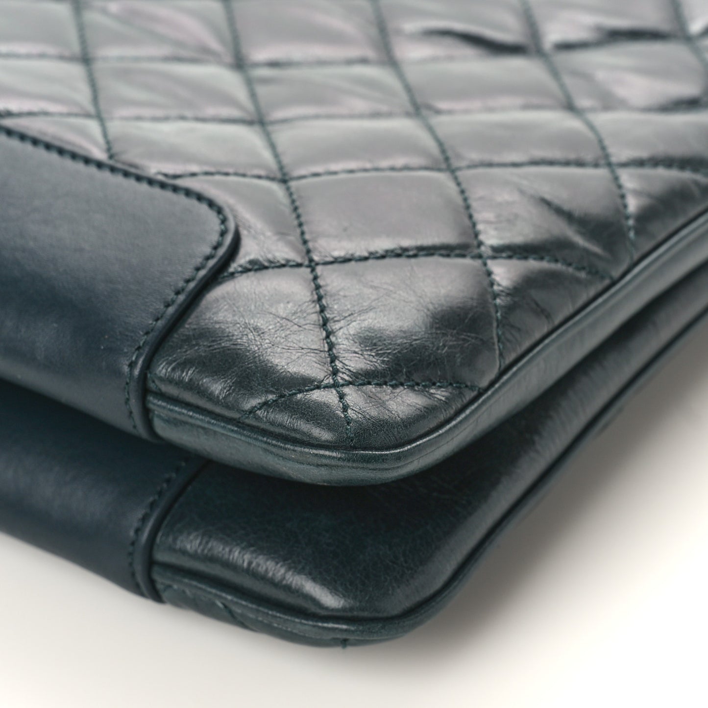 Glazed Calfskin Quilted Shopping Tote Dark Blue