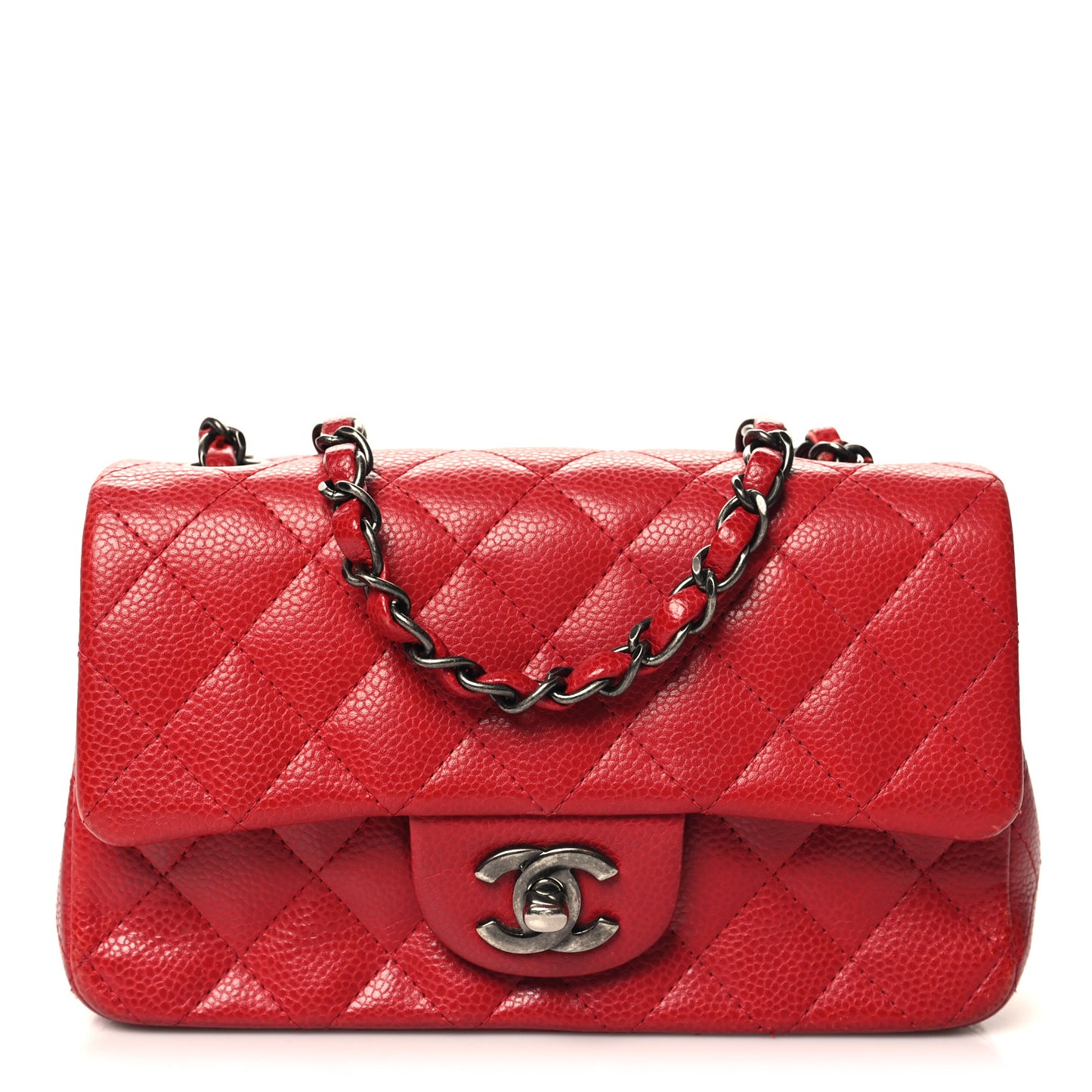Caviar Quilted Mini Rectangular Flap Red