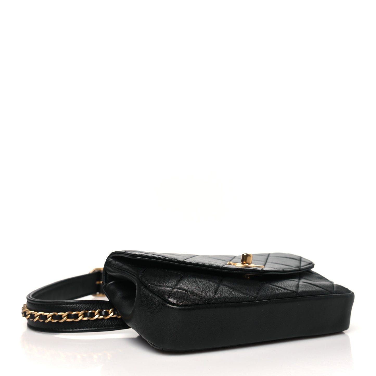 Calfskin Quilted Flap Waist Bag Black