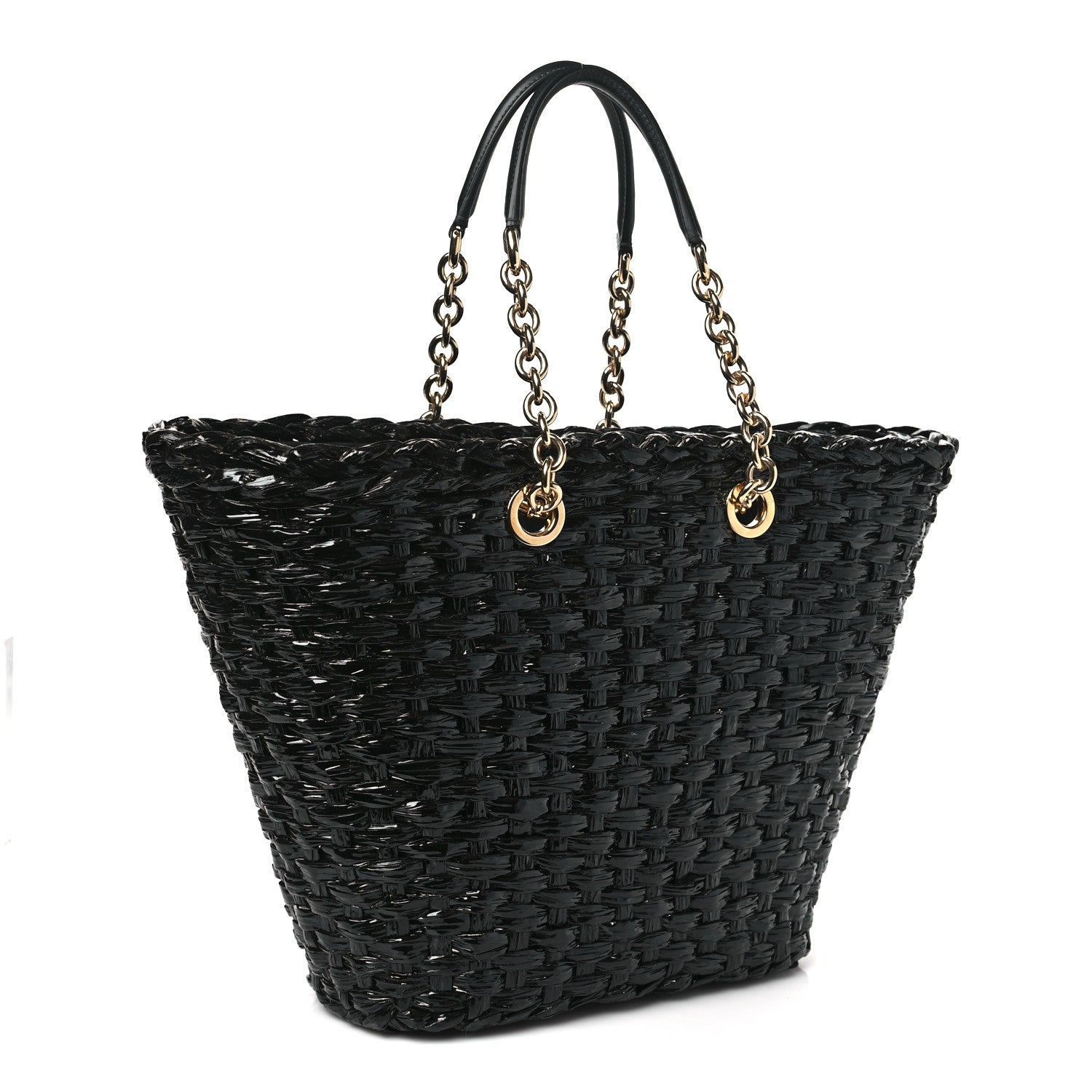 Dolce & Gabbana Vernice Vitello Raffia Woven Coffa Tote Black 3 of 8