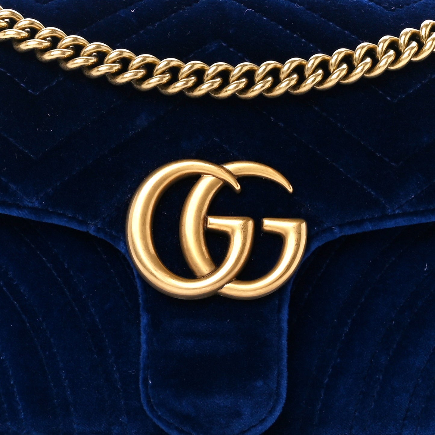 Velvet Matelasse Small GG Marmont Shoulder Bag Cobalt Blue