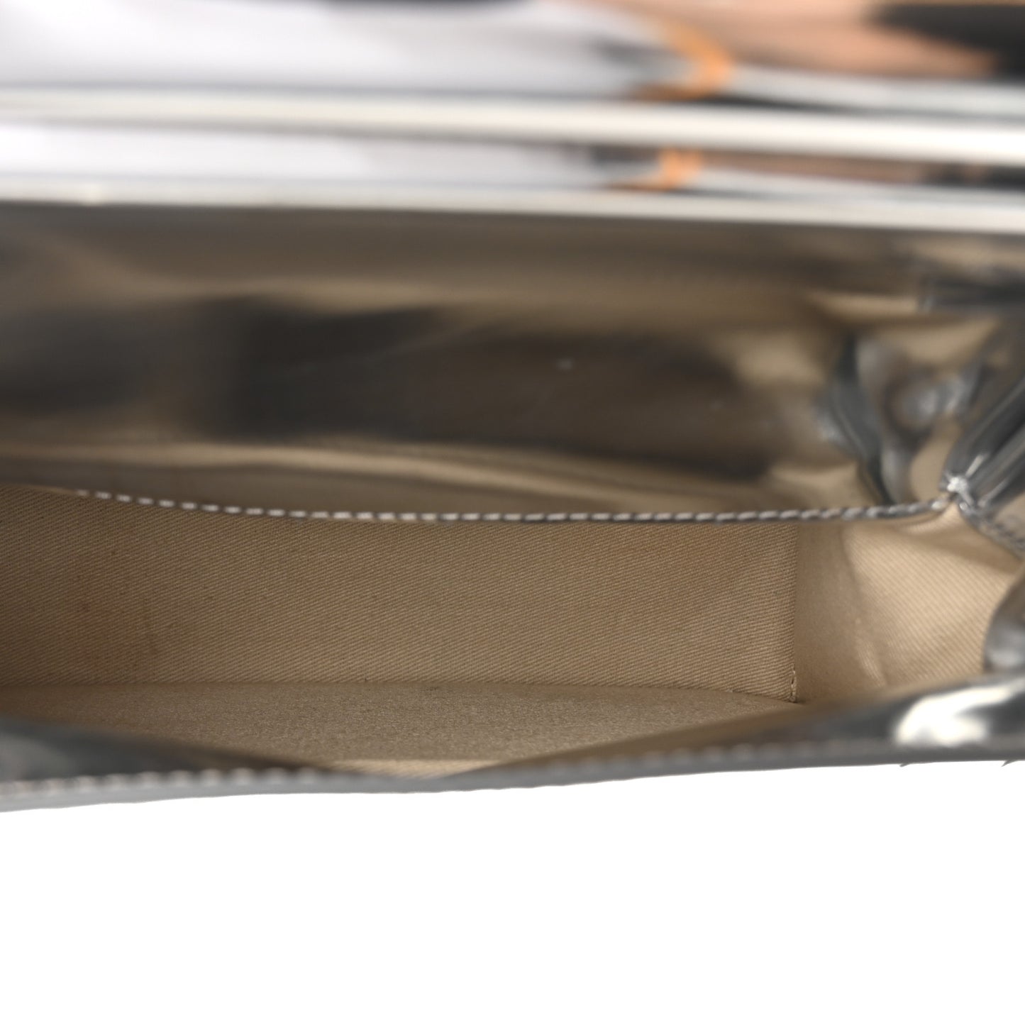 Metallic Patent Calfskin La Pochette Rond Carre Silver