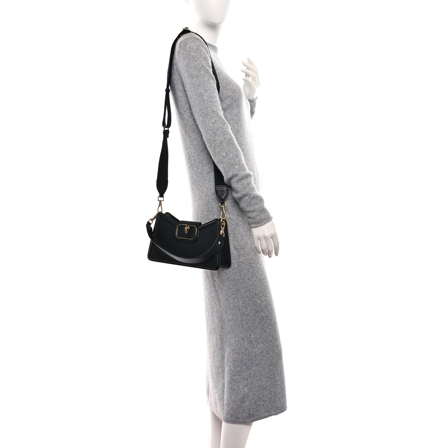 Grainy Calfskin VLogo Leather Shoulder Bag Black