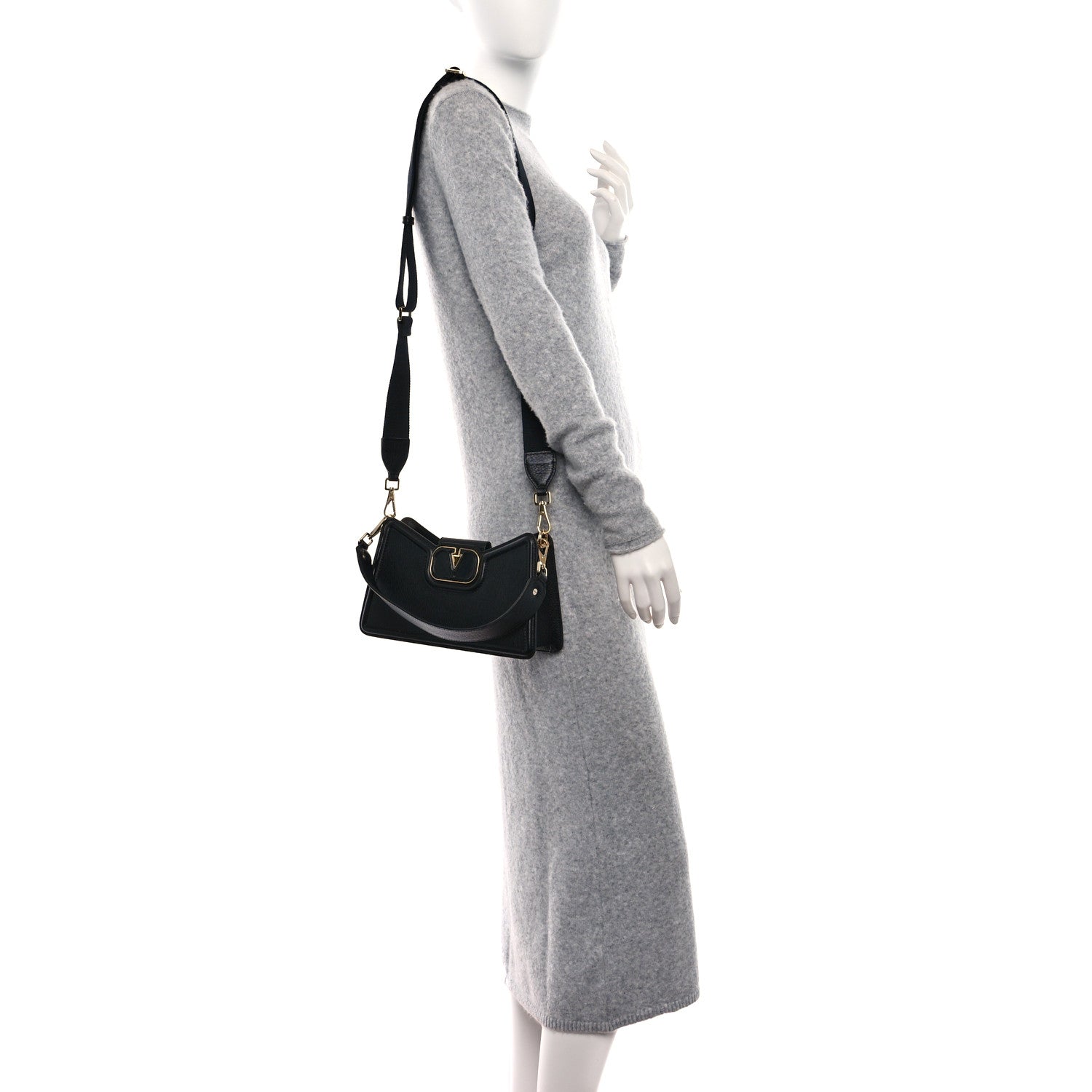 Valentino Garavani Grainy Calfskin VLogo Leather Shoulder Bag Black 2 of 9