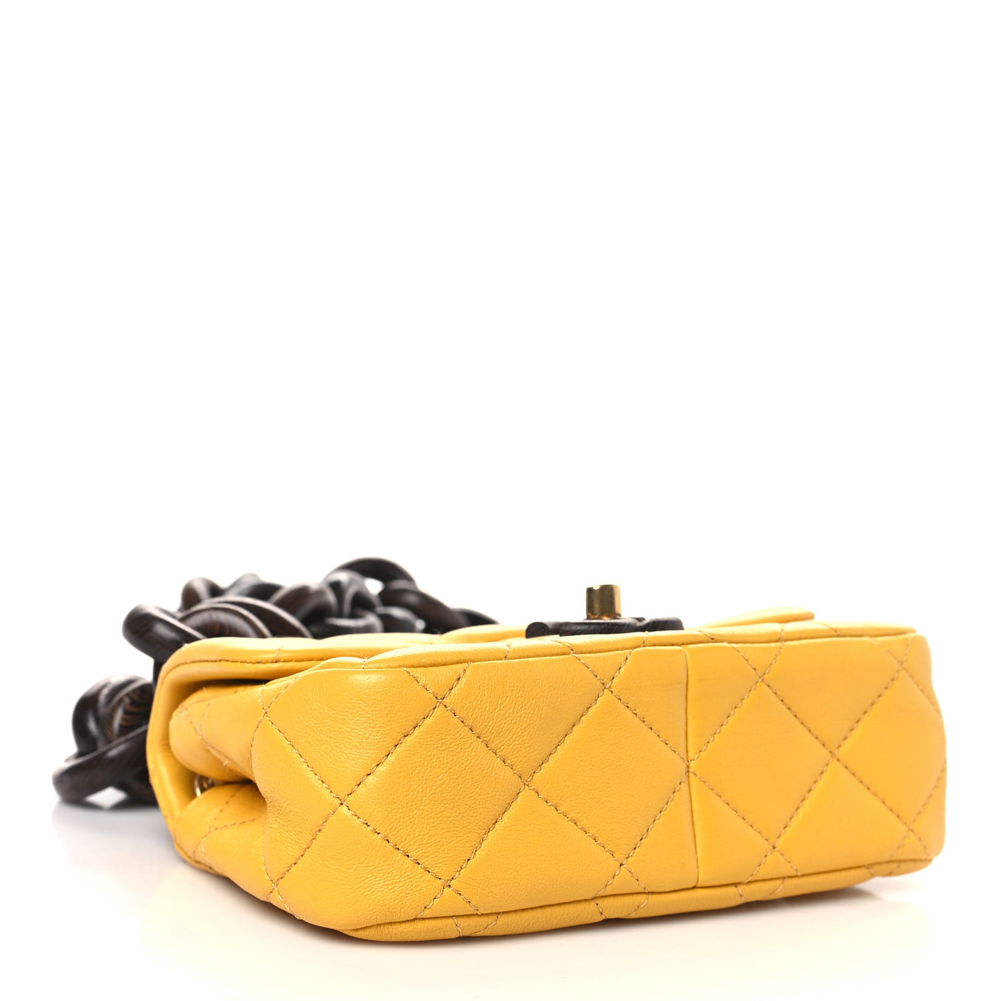 Lambskin Wenge Quilted Mini Fashion Wood Square Flap Yellow