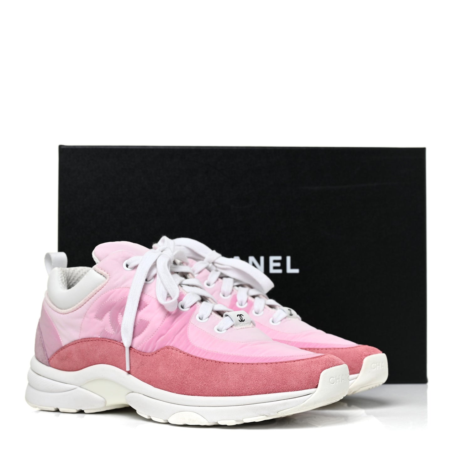 Nylon Calfskin Suede Womens CC Sneakers 38 Pink