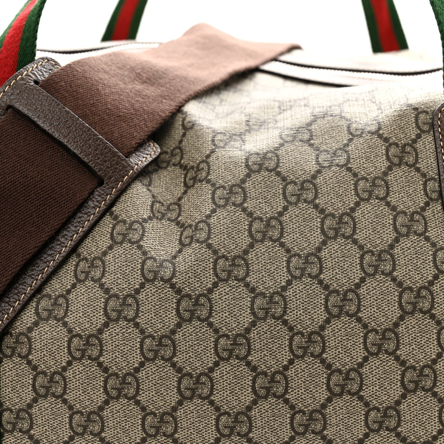 GG Supreme Monogram Web Medium Duffle Bag Brown