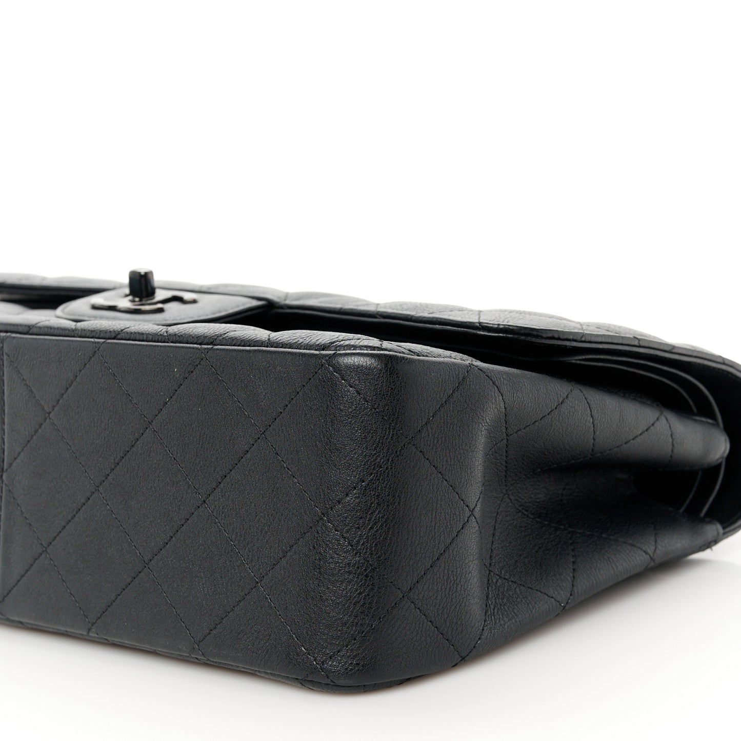 Crumpled Calfskin Quilted Jumbo Double Flap So Black