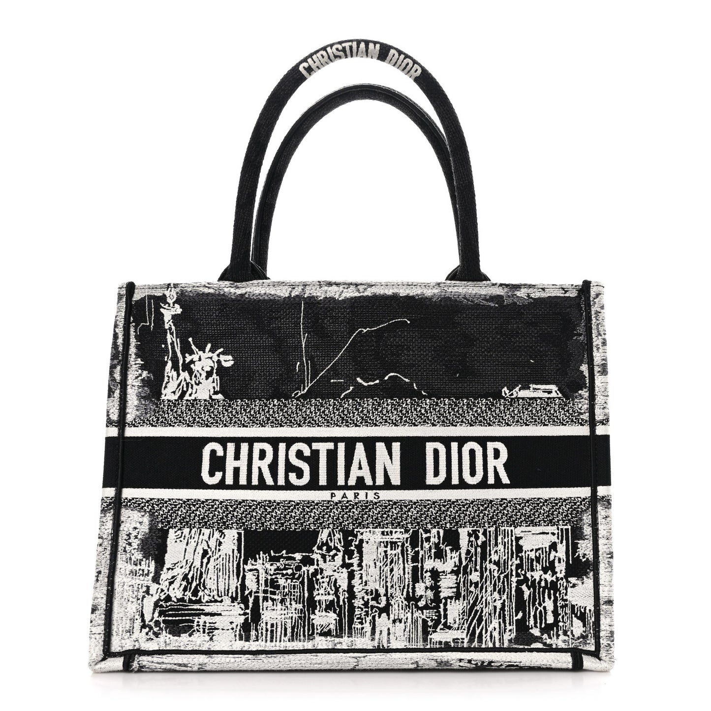 Canvas Embroidered Medium New York Book Tote Black White