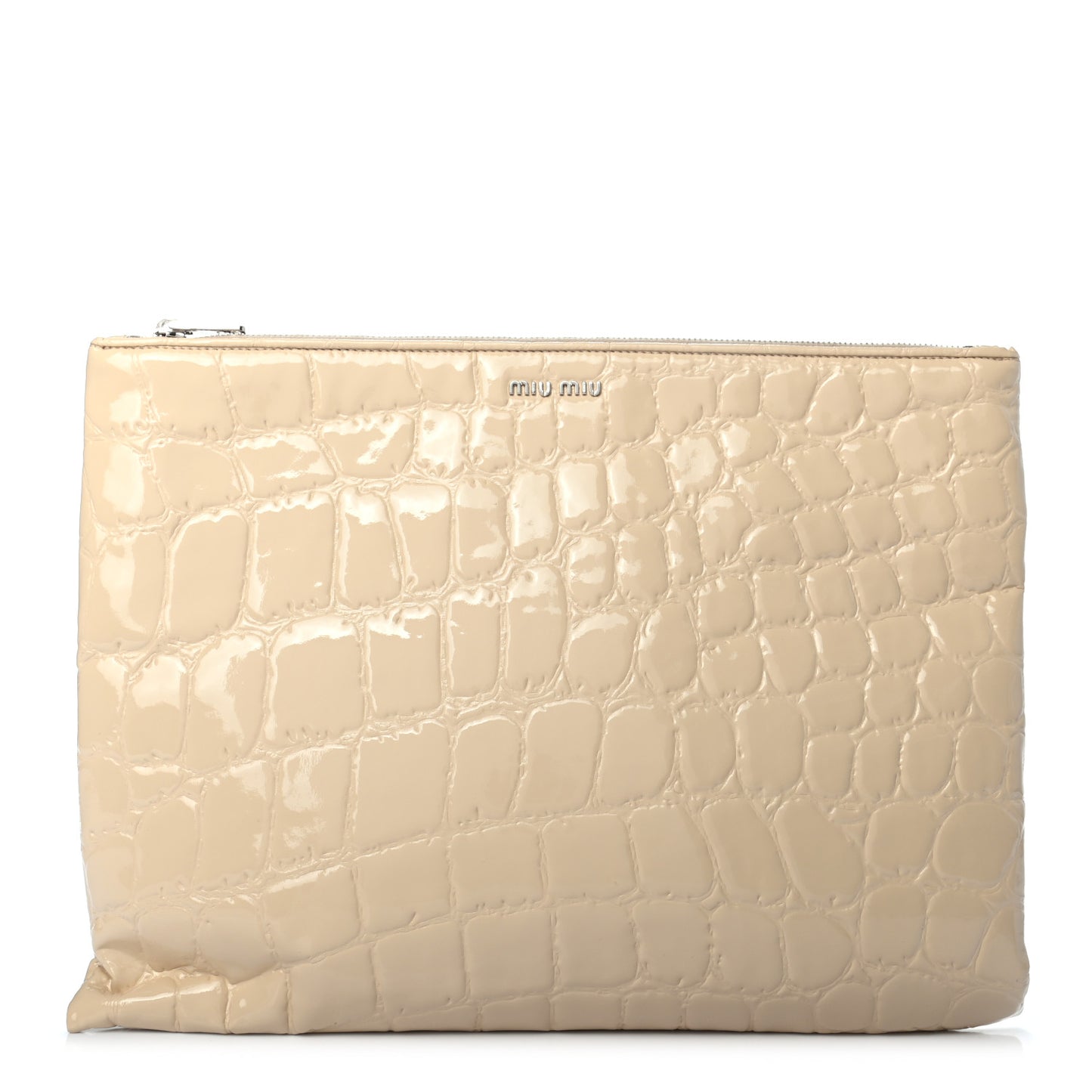 Vernice Alligator Embossed Clutch Sabbia