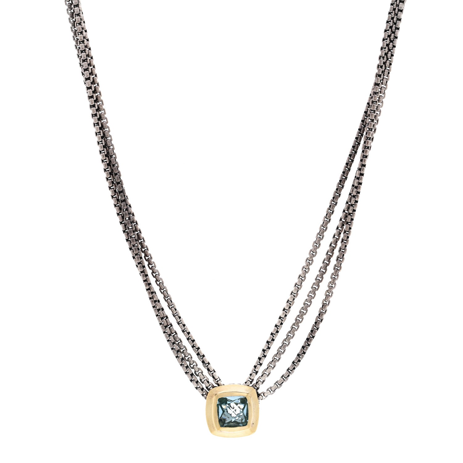 David Yurman Sterling Silver 18K Yellow Gold Blue Topaz Albion Multi-Strand Pendant Necklace 1 of 4