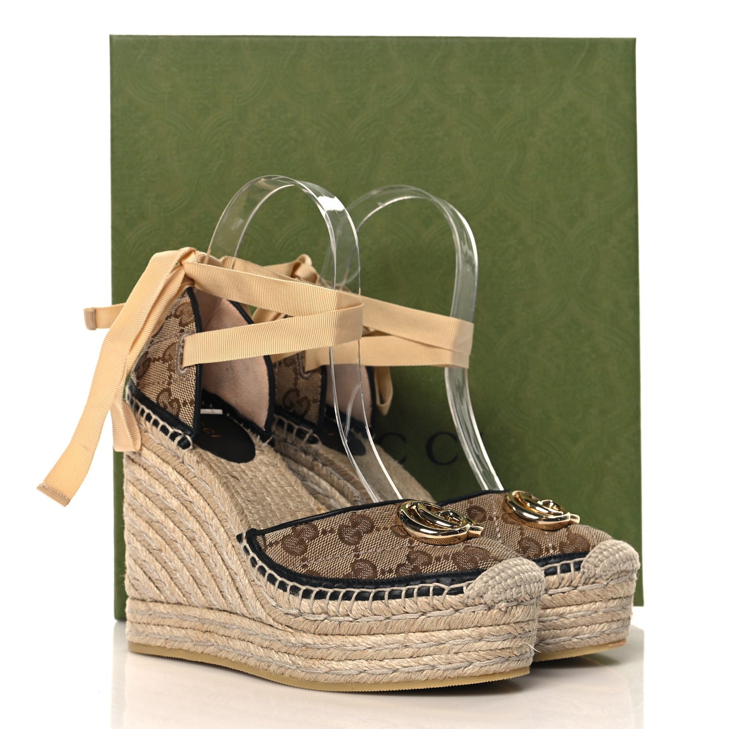 Monogram Matelasse GG Marmont Ankle Wrap Platform 35/120mm Espadrille Wedges 35.5  35.5 Beige Ebony Black Sand Storm