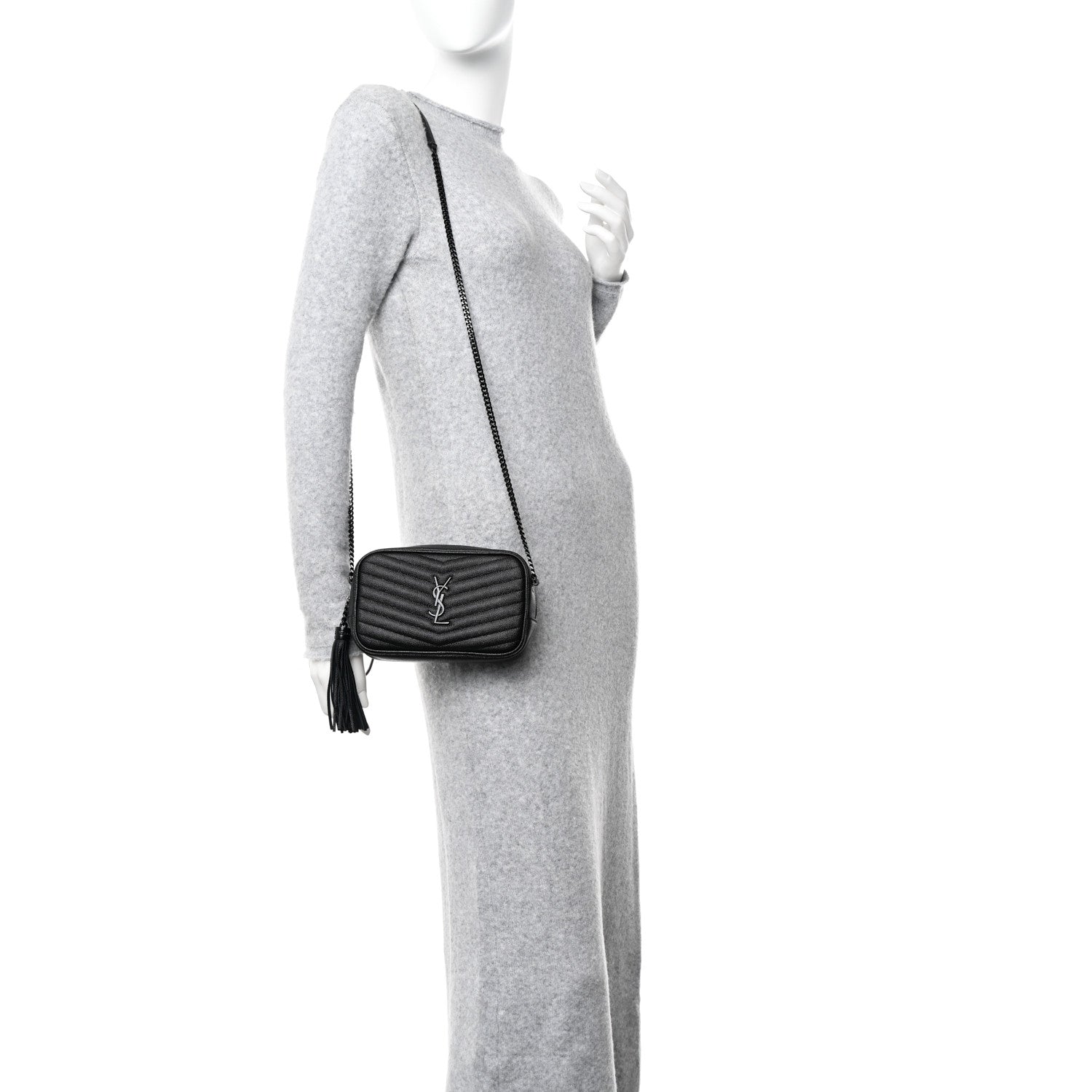 Saint Laurent Grain De Poudre Matelasse Monochrome Monogram Mini Lou Camera Bag Black 2 of 10