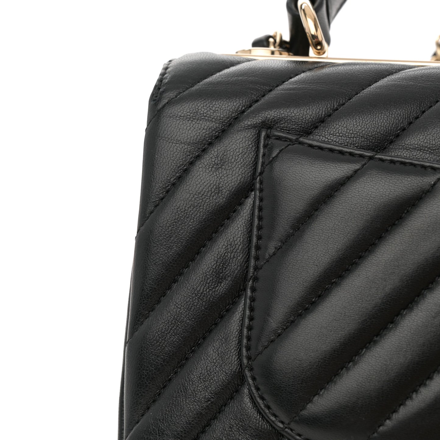 Lambskin Chevron Quilted Small Trendy CC Dual Handle Flap Bag Black