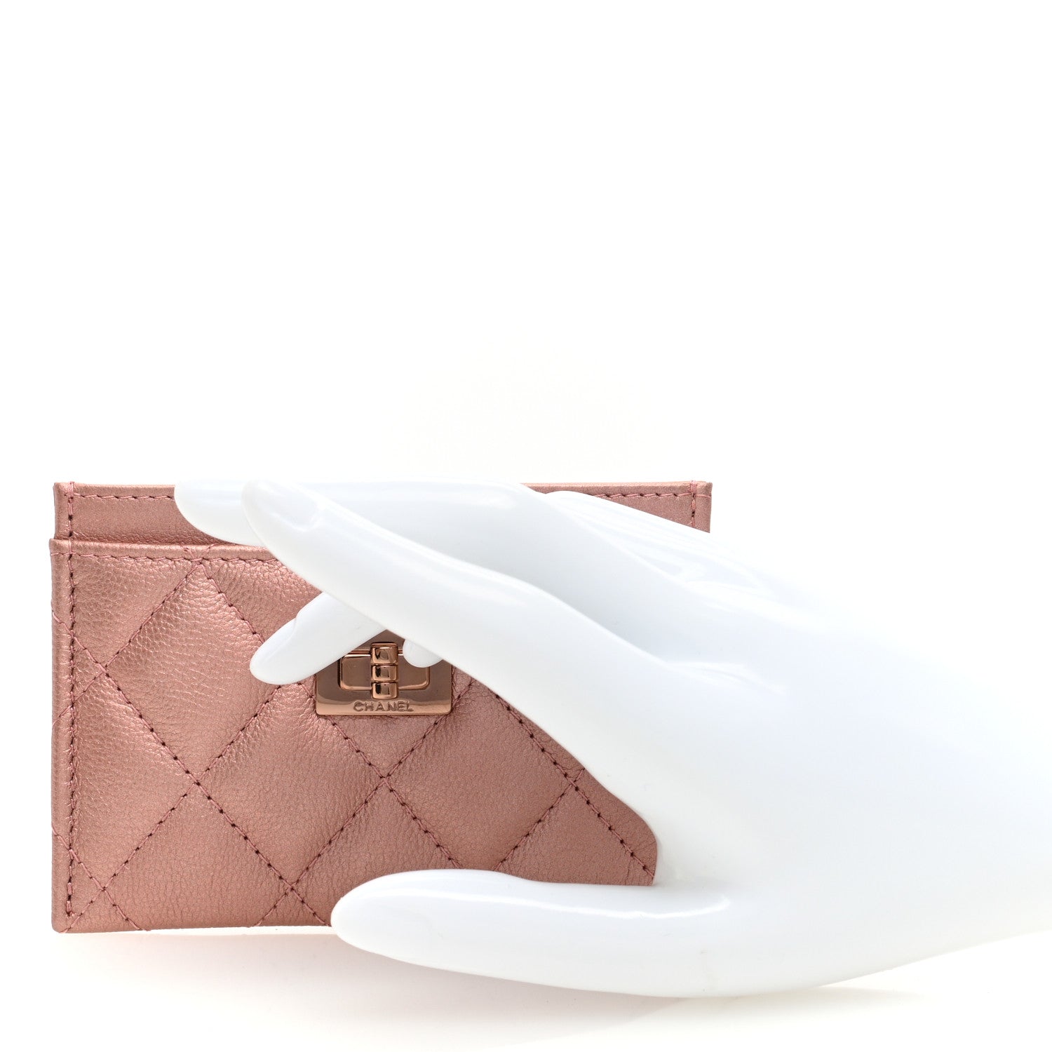 Chanel Metallic Grained Calfskin Quilted Reissue Card Holder Copper Pink 2 of 8