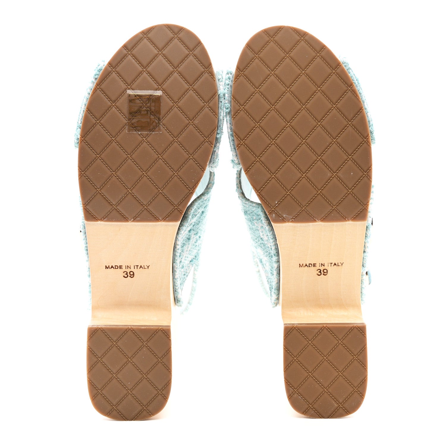Chanel Jacquard Studded Slingback Clog Sandals 39 Turquoise White 5 of 9