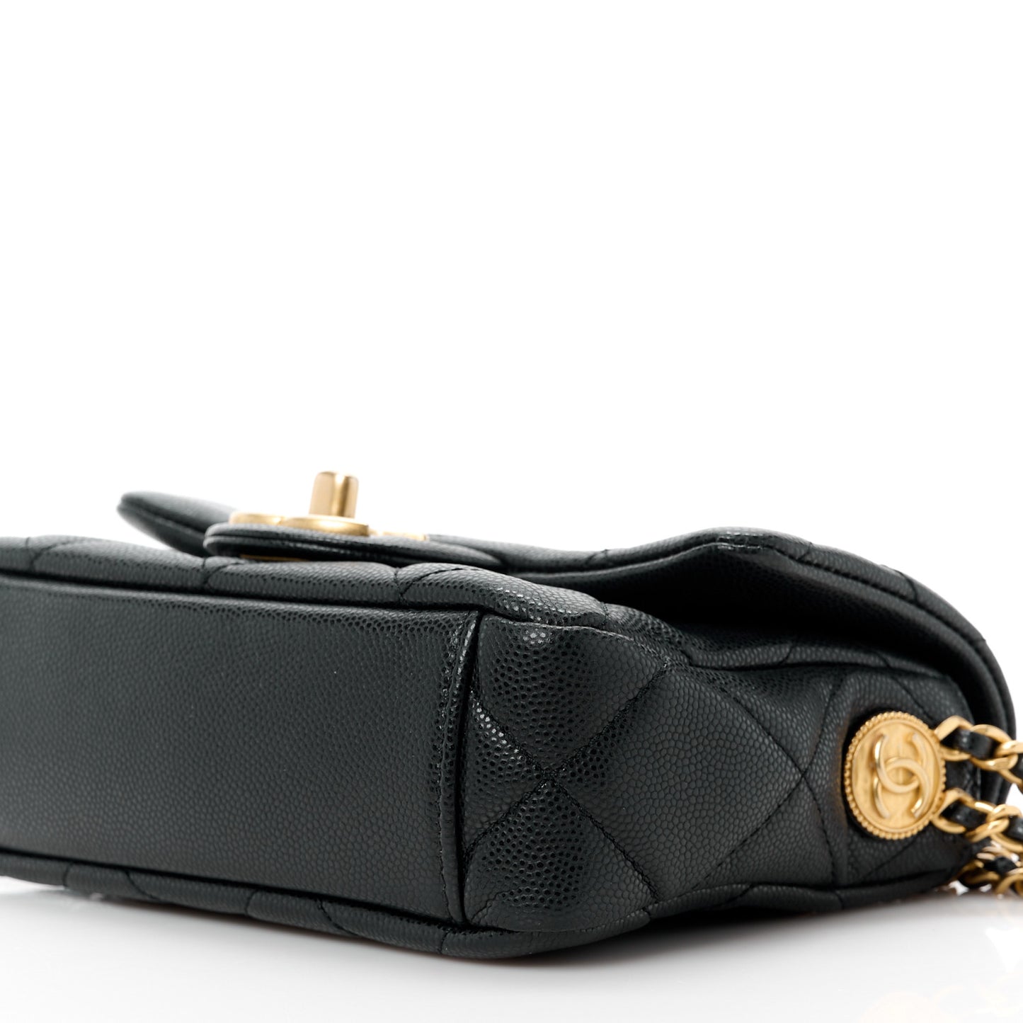 Caviar Quilted Mini Twist Your Buttons Flap Black