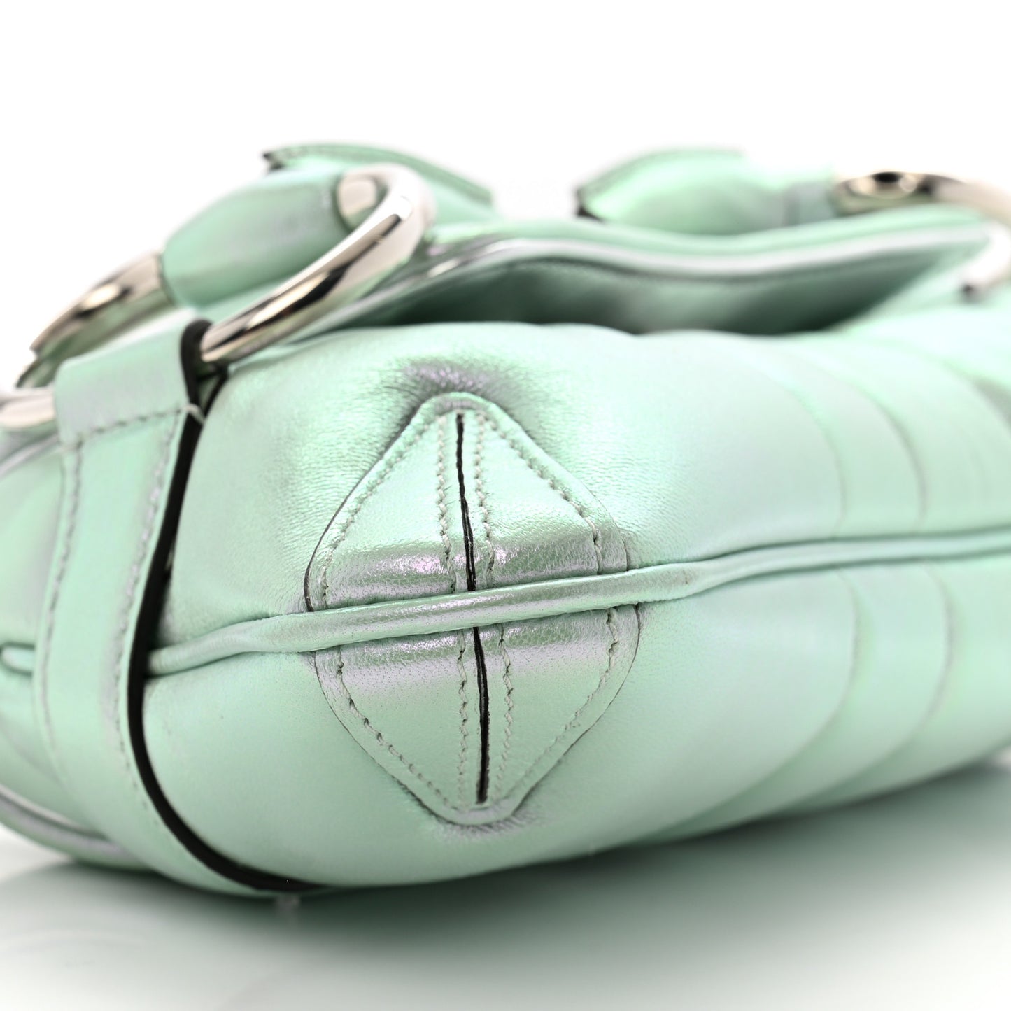 Iridescent Nappa Vertical Matelasse Small Maxi Horsebit Chain Shoulder Bag Iridescent Salvy Green