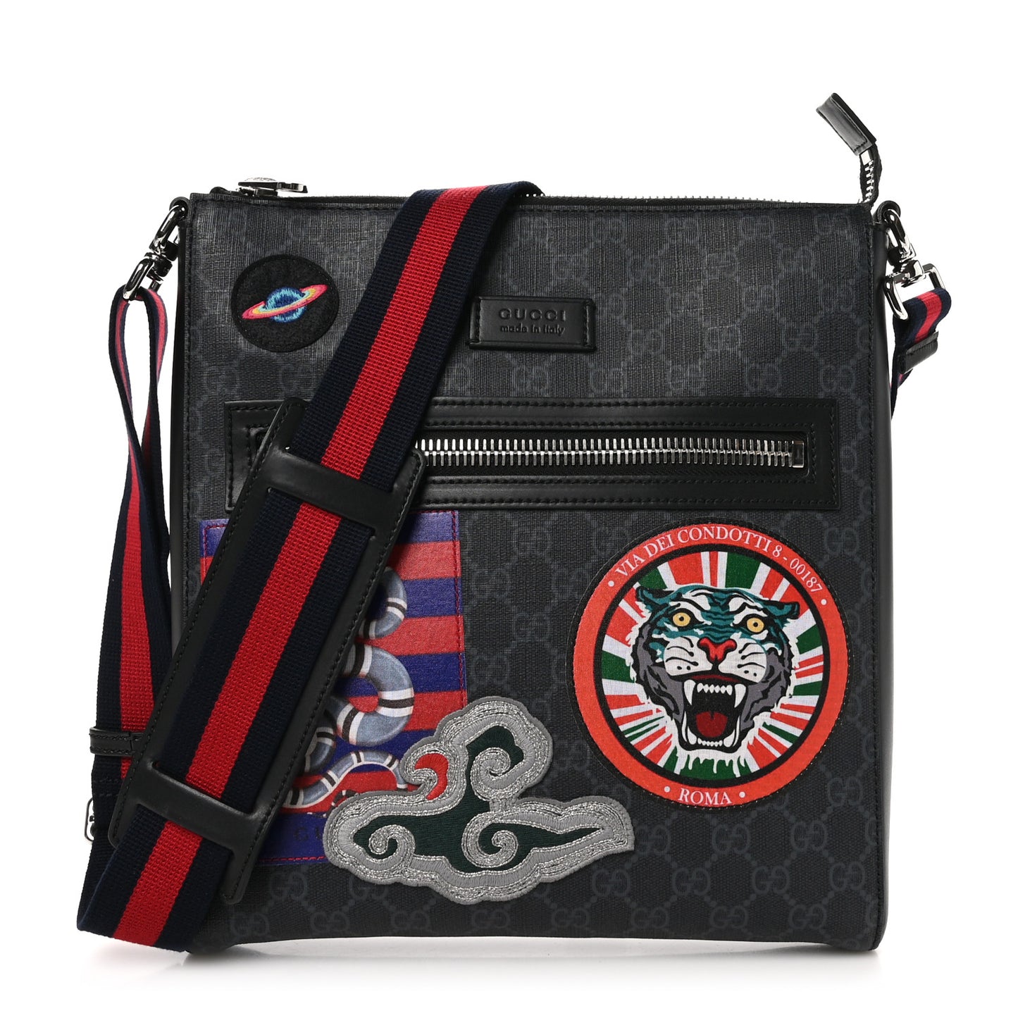 GG Supreme Monogram Night Courrier Flat Messenger Bag Black Multicolor
