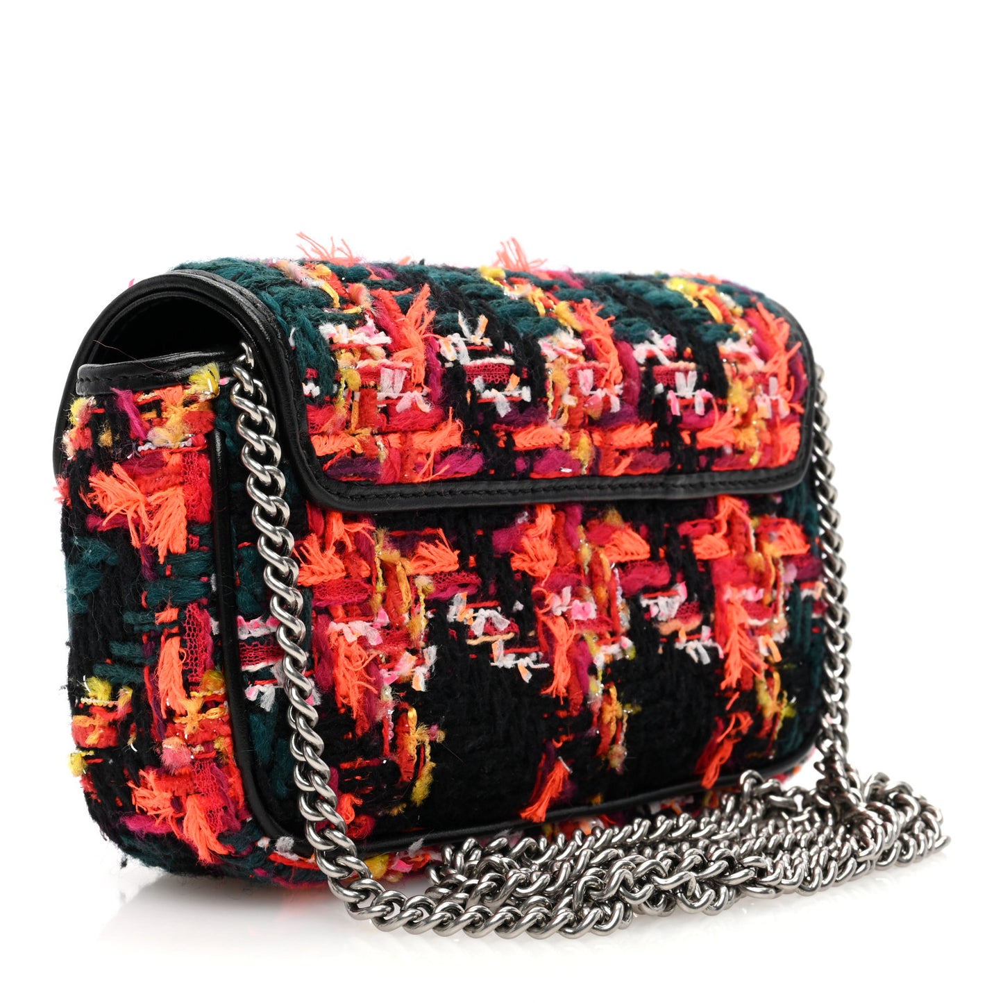 Tweed Calfskin Check Poule Super Mini GG Marmont Shoulder Bag Pink Petroleum Multicolor Black