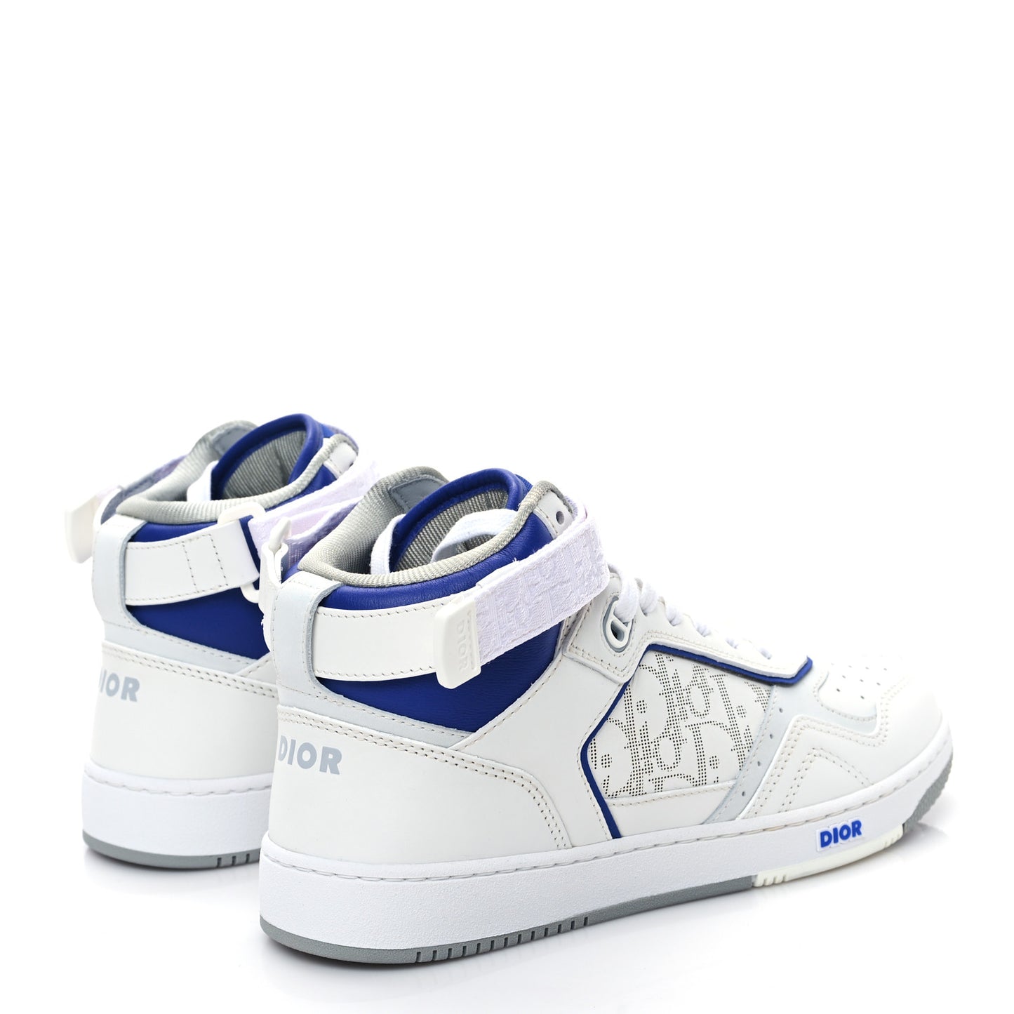Smooth Calfskin Oblique Galaxy Perforated Mens B27 Mid Top Sneakers 40 White Blue