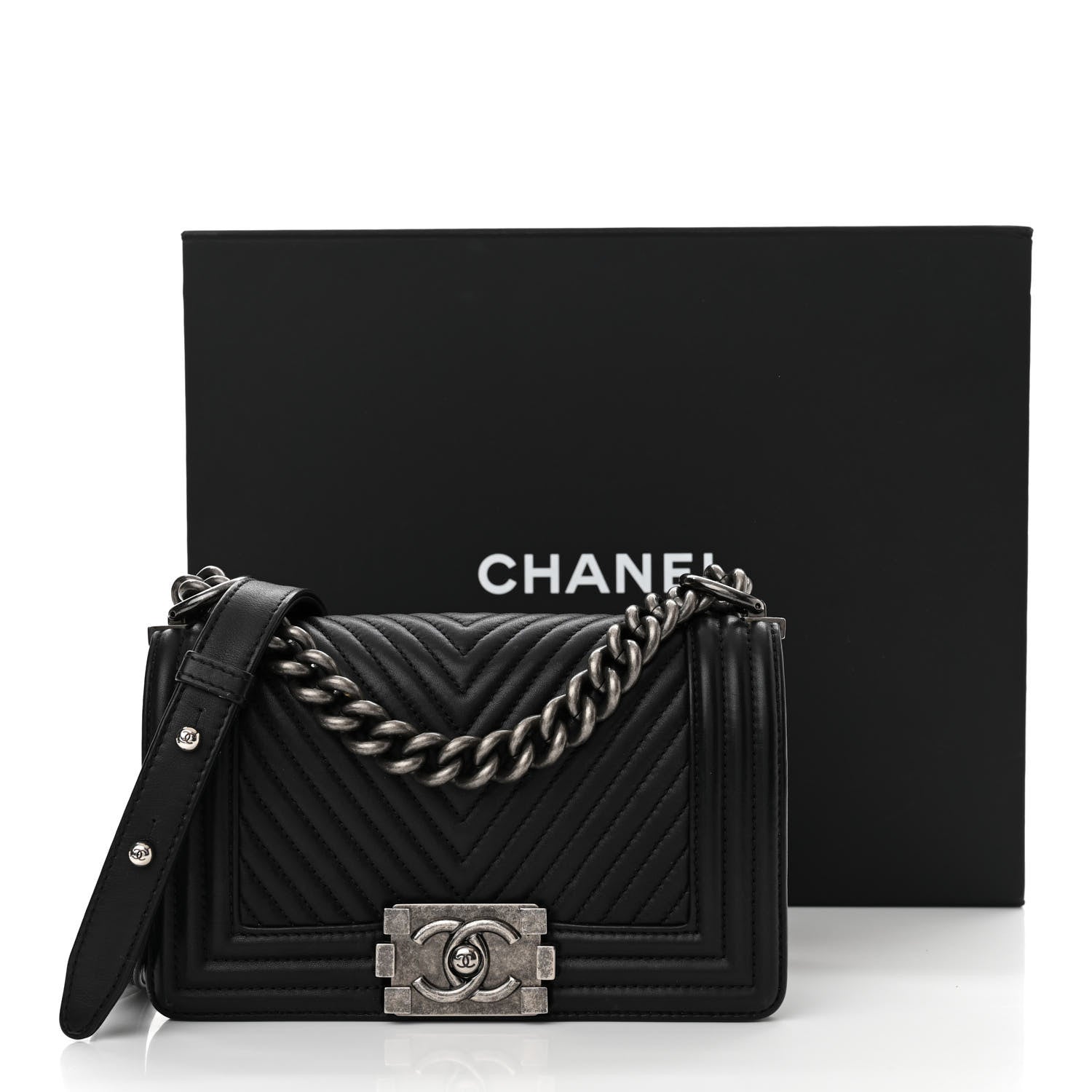 Chanel Calfskin Chevron Quilted Small Boy Flap Black 13 of 13