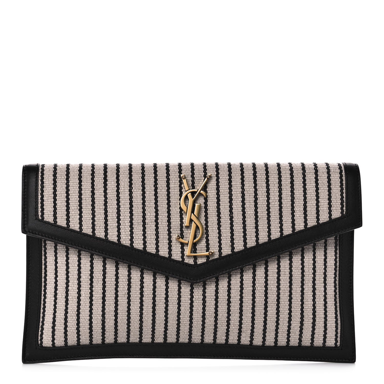 Saint Laurent Canvas Striped Uptown Pouch Beige Black 1032648