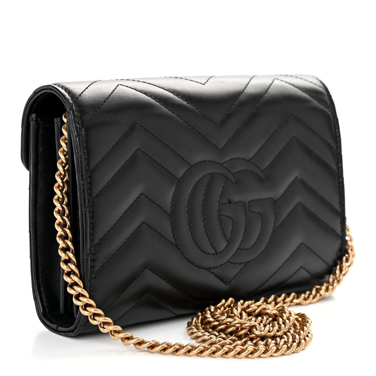 Calfskin Matelasse GG Marmont Chain Wallet Black