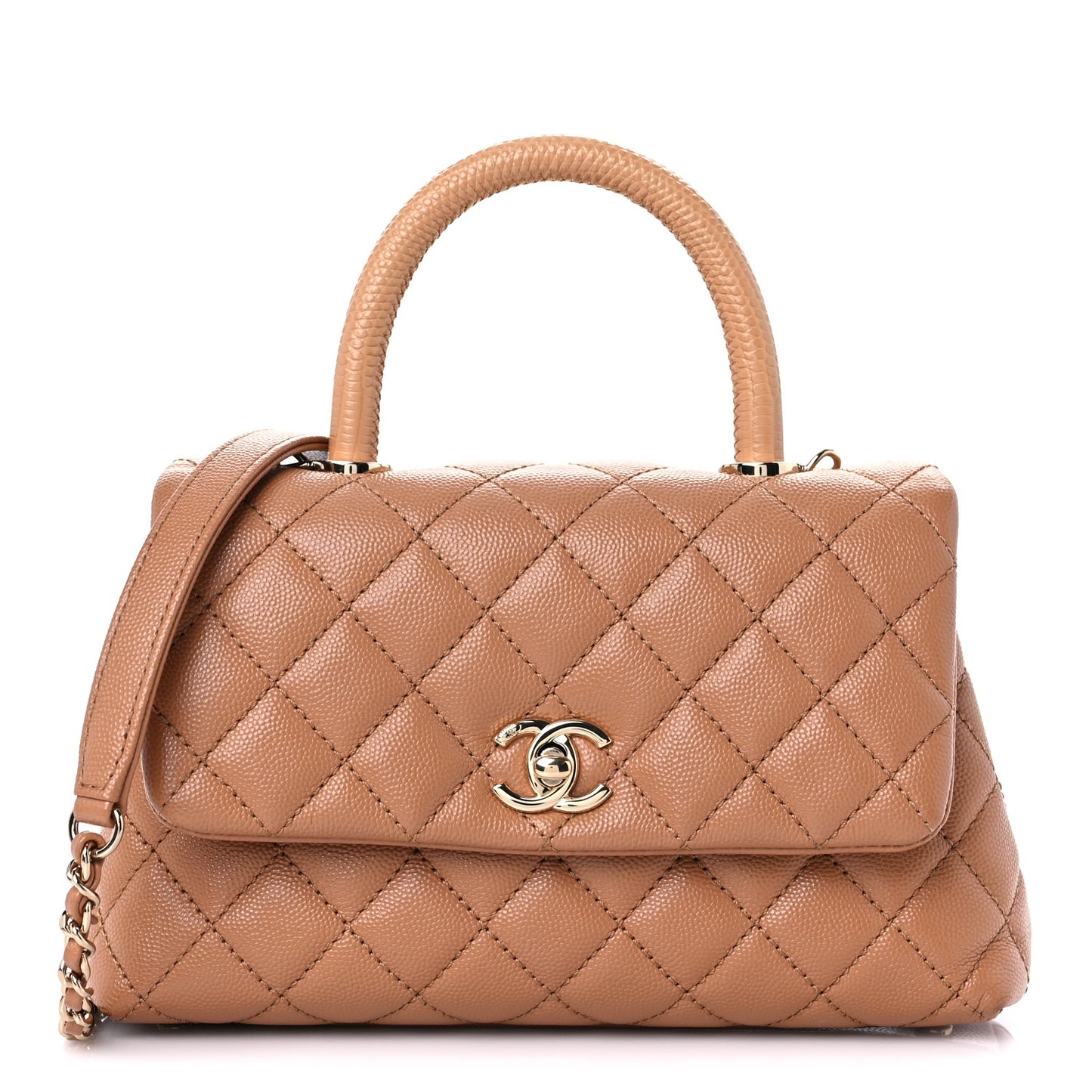 Caviar Quilted Lizard Embossed Mini Coco Handle Flap Brown