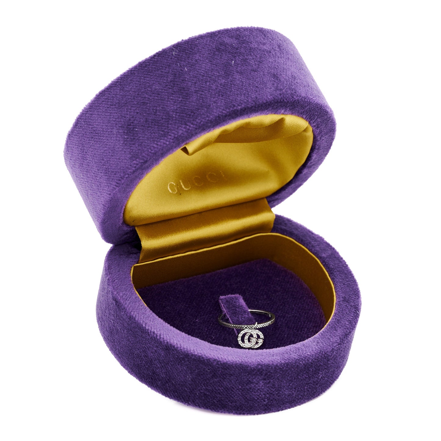 18K White Gold Diamond GG Running Charm Ring 55 7.25