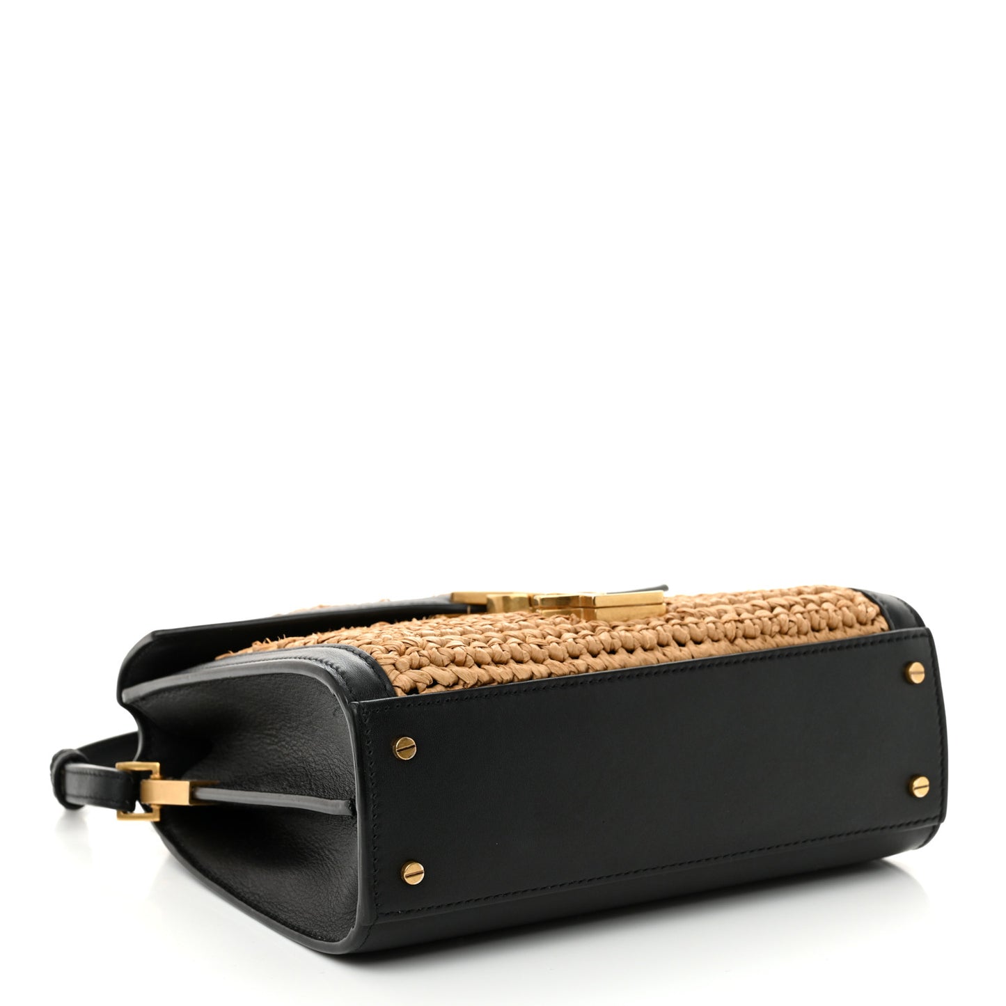 Raffia Calfskin Mini Classic Monogram Cassandra Top Handle Black Natural