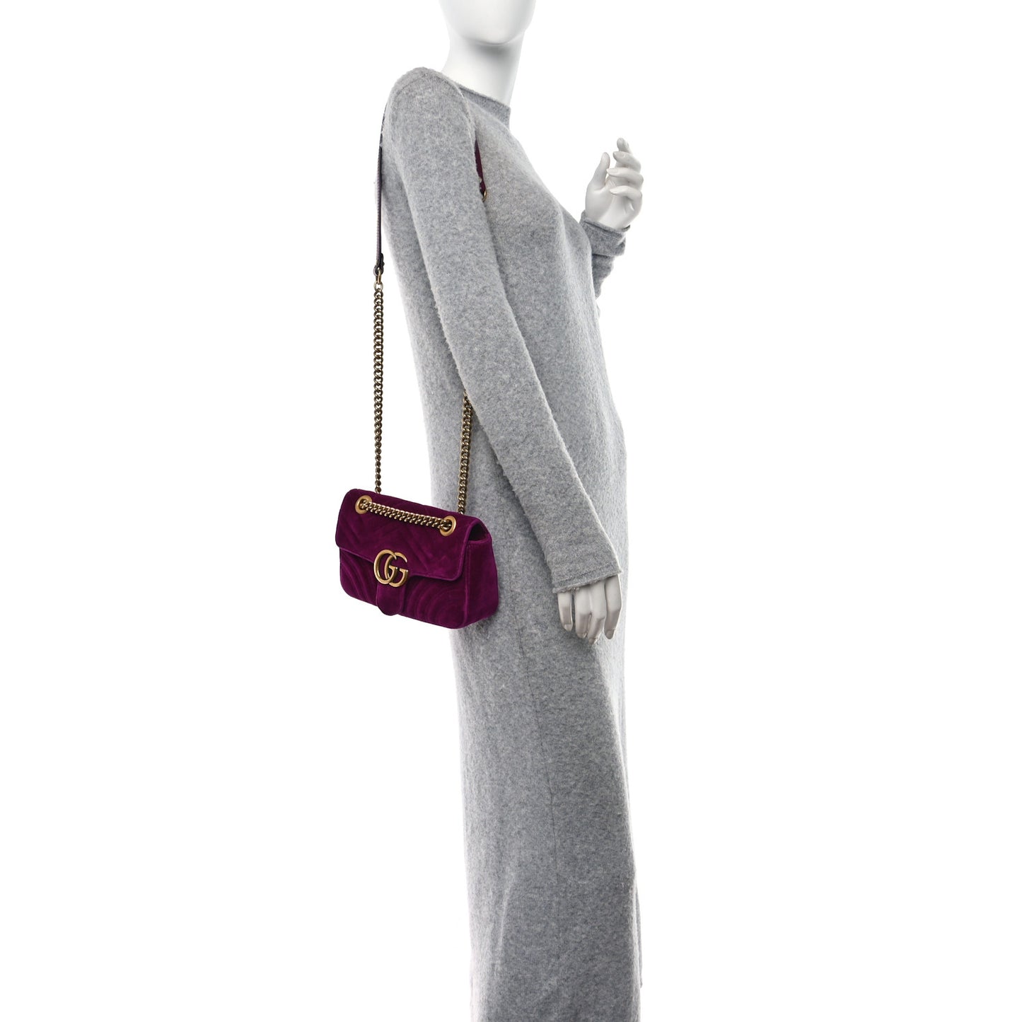 Velvet Matelasse Mini GG Marmont Shoulder Bag Fuchsia Violet Cyclamen