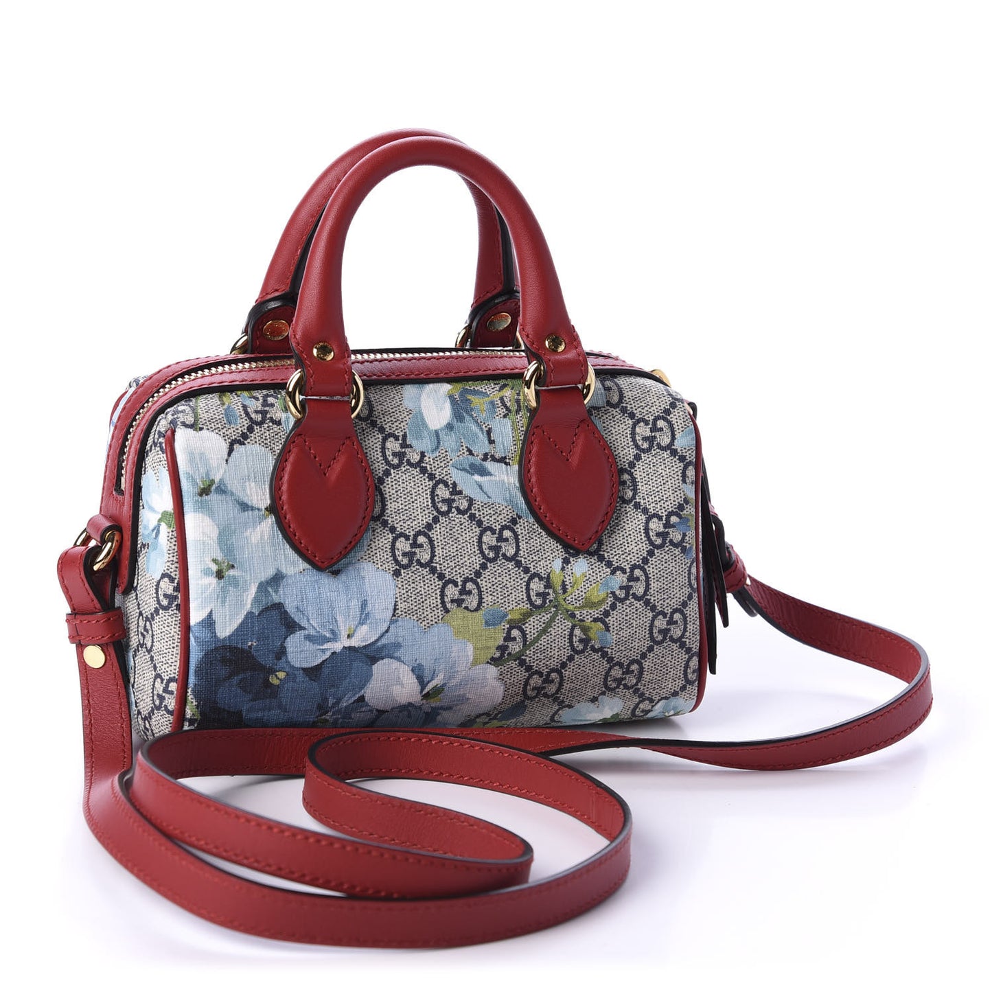 GG Supreme Monogram Blooms Mini Boston Navy Blue Hibiscus