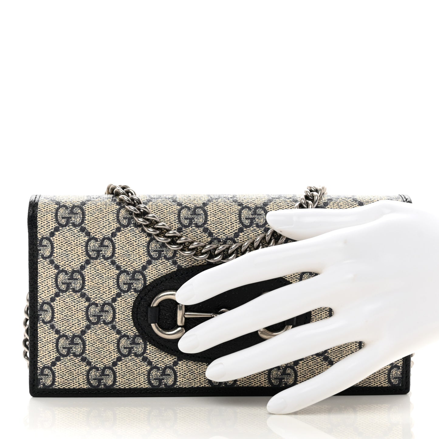 GG Supreme Monogram Azalea Calfskin Horsebit 1955 Wallet On Chain Beige Blue