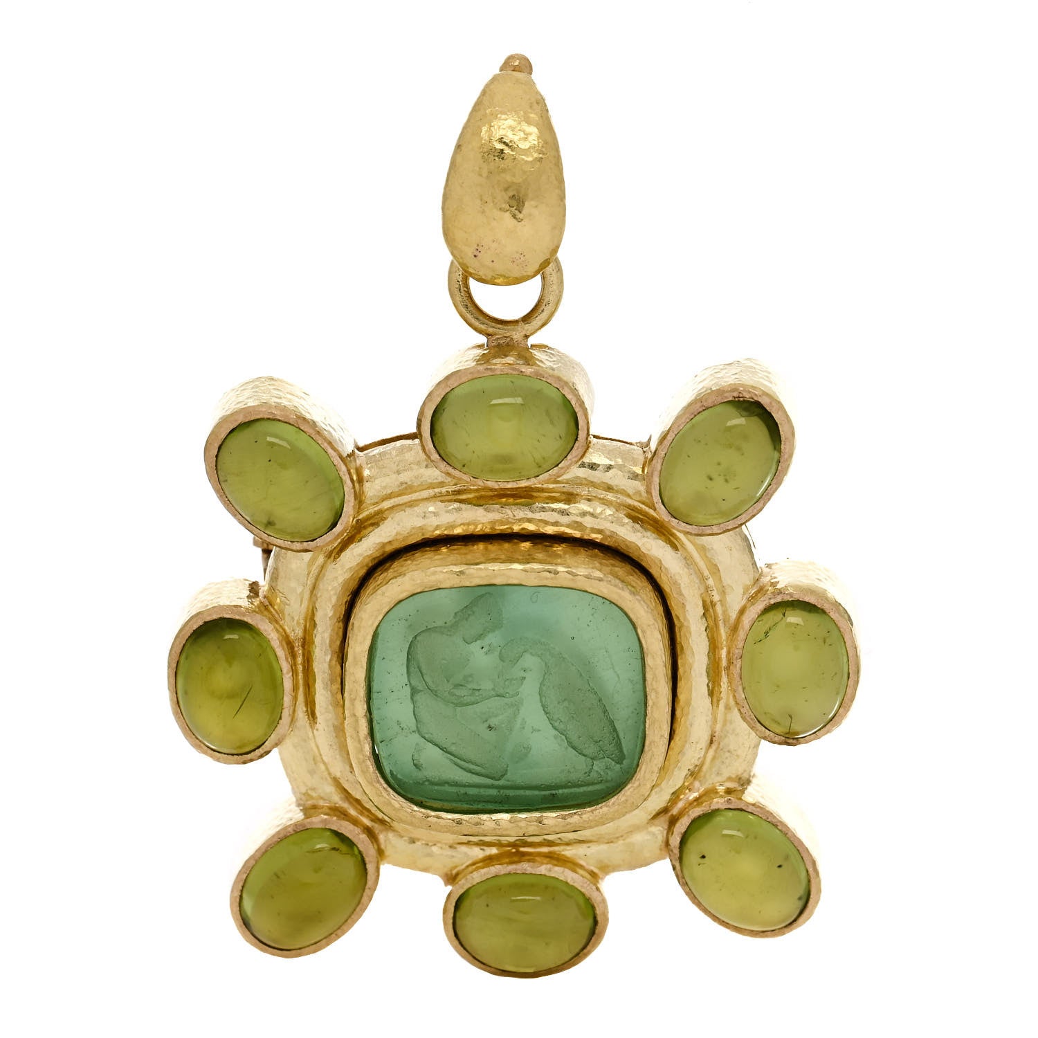 Elizabeth Locke 18K Yellow Gold Peridot Venetian Glass Intaglio Brooch Pin Green 1 of 4