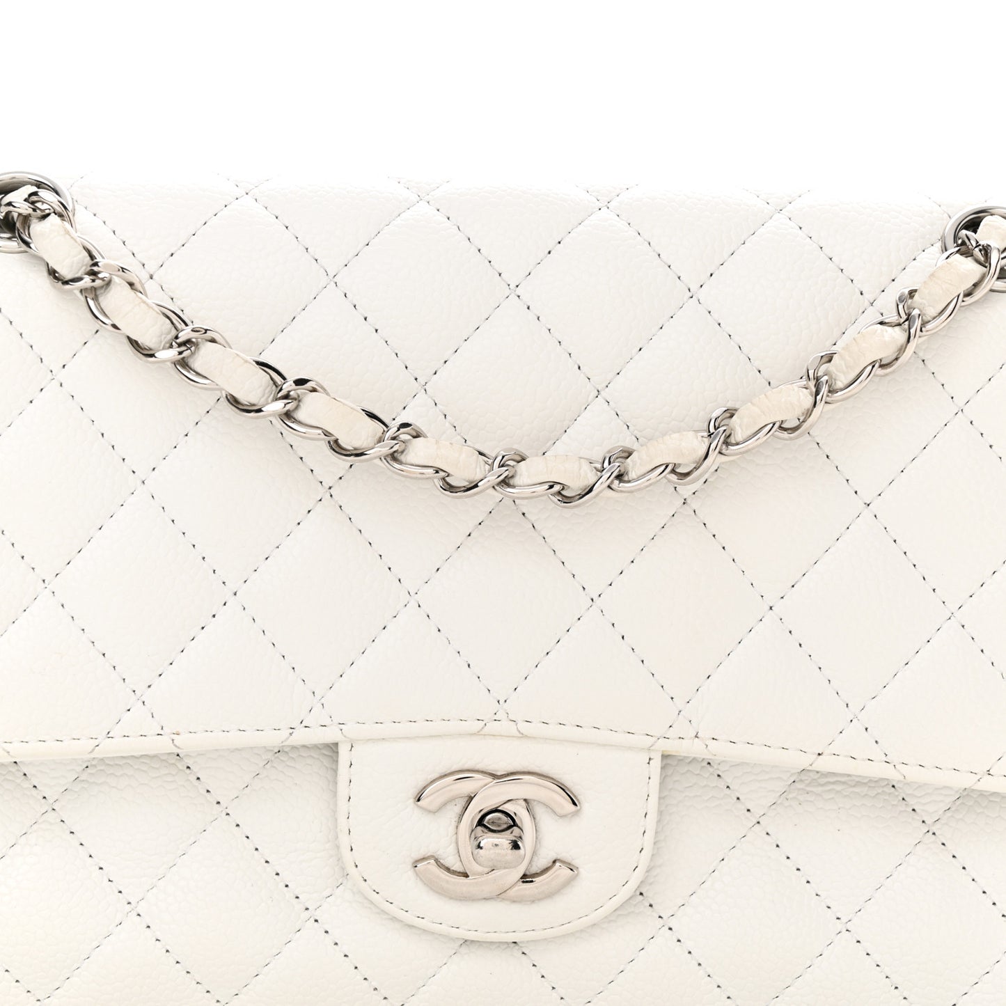Caviar Quilted Medium Double Flap White
