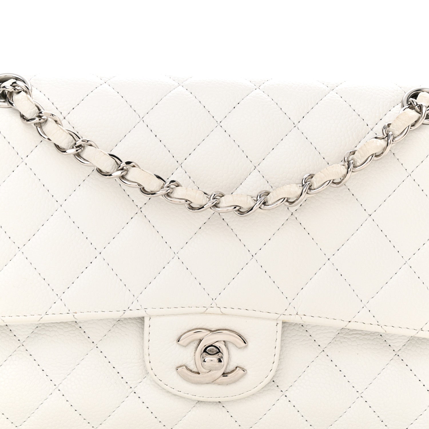 Chanel Caviar Quilted Medium Double Flap White 8 of 26