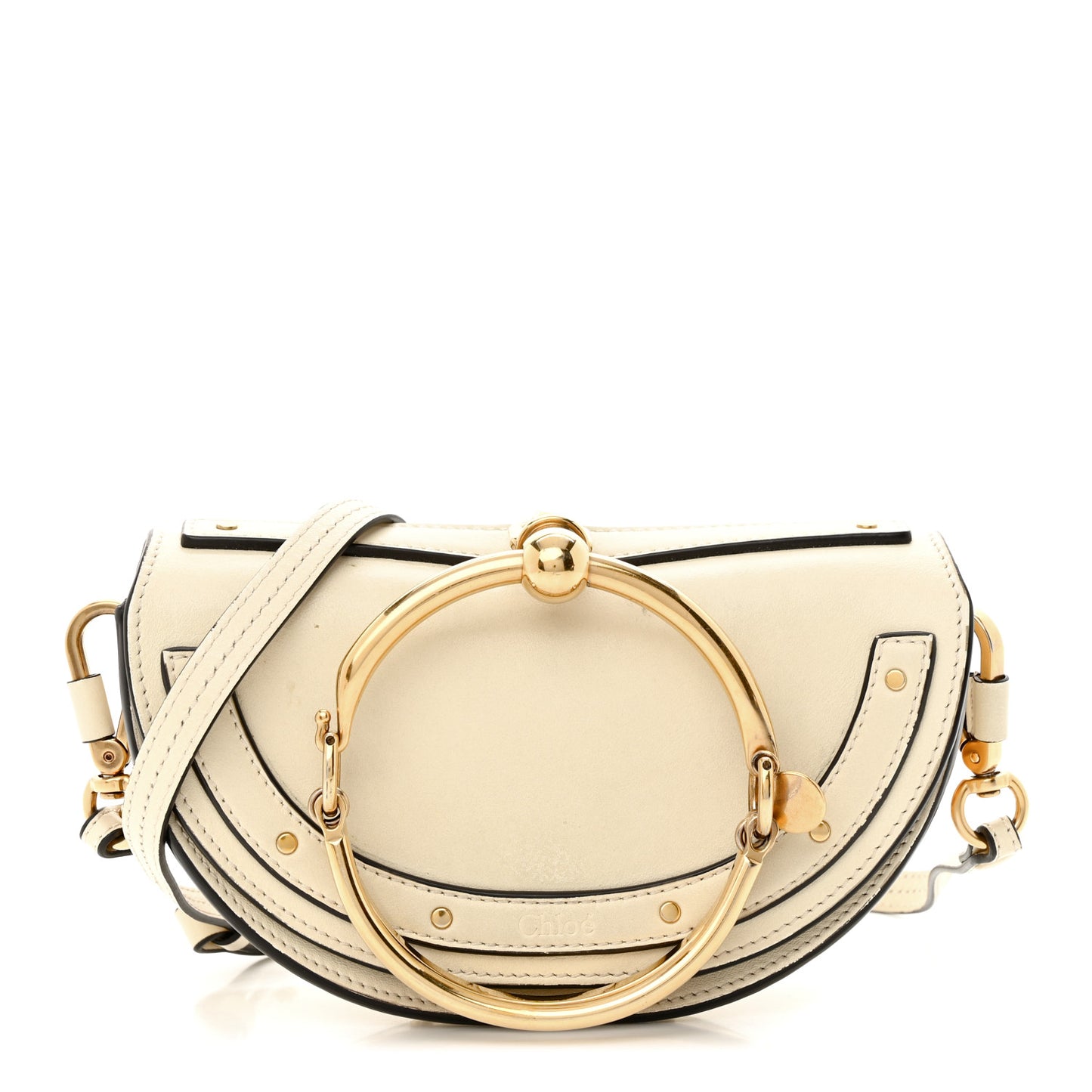 Calfskin Small Nile Bracelet Minaudiere Bag Off White