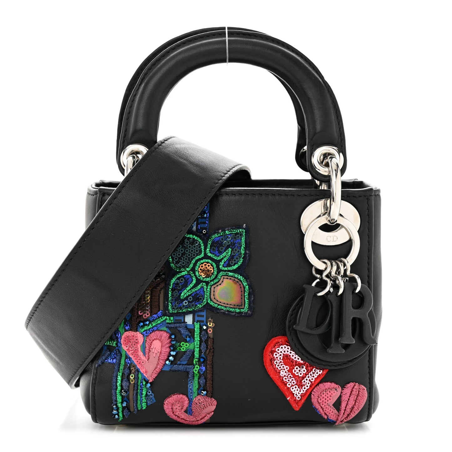 CHRISTIAN DIOR Smooth Calfskin Embroidered Micro Lady Dior Black
