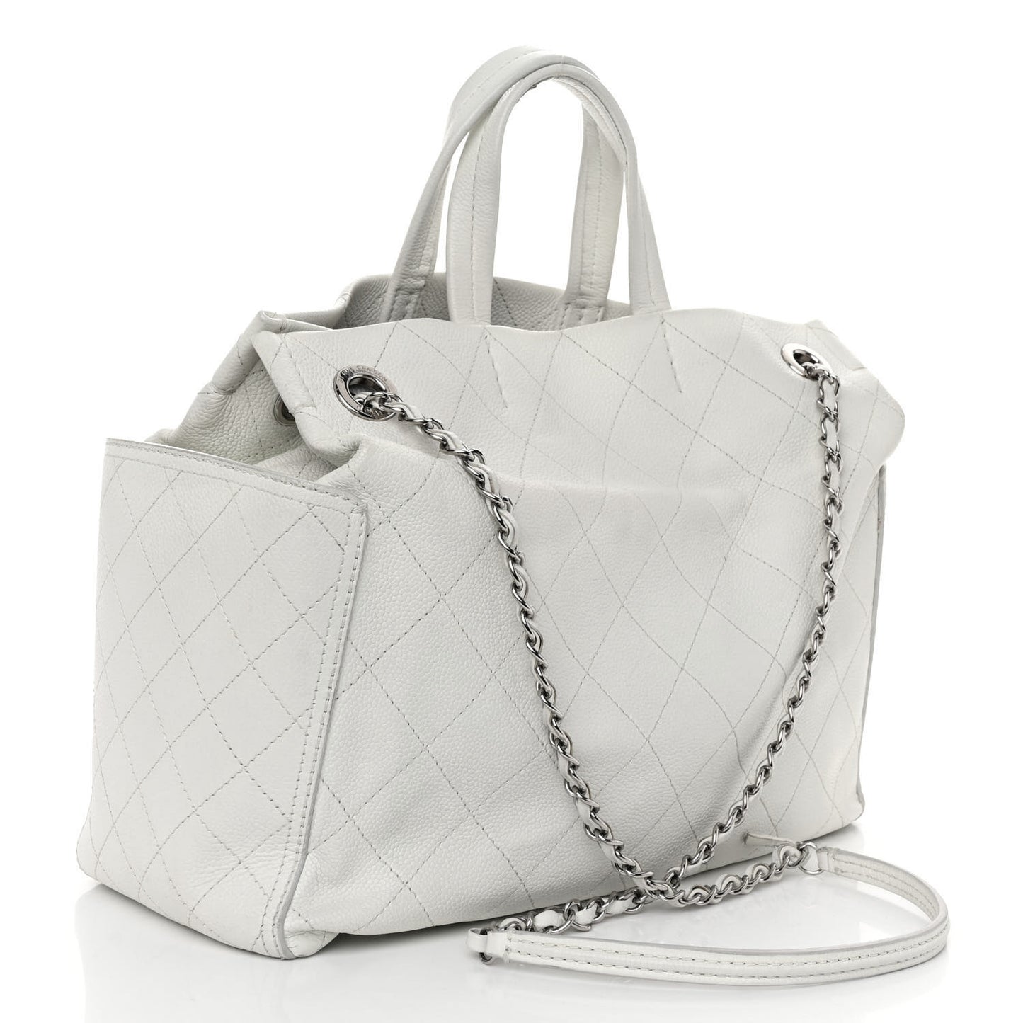 Grained Calfskin CC Pocket Tote White