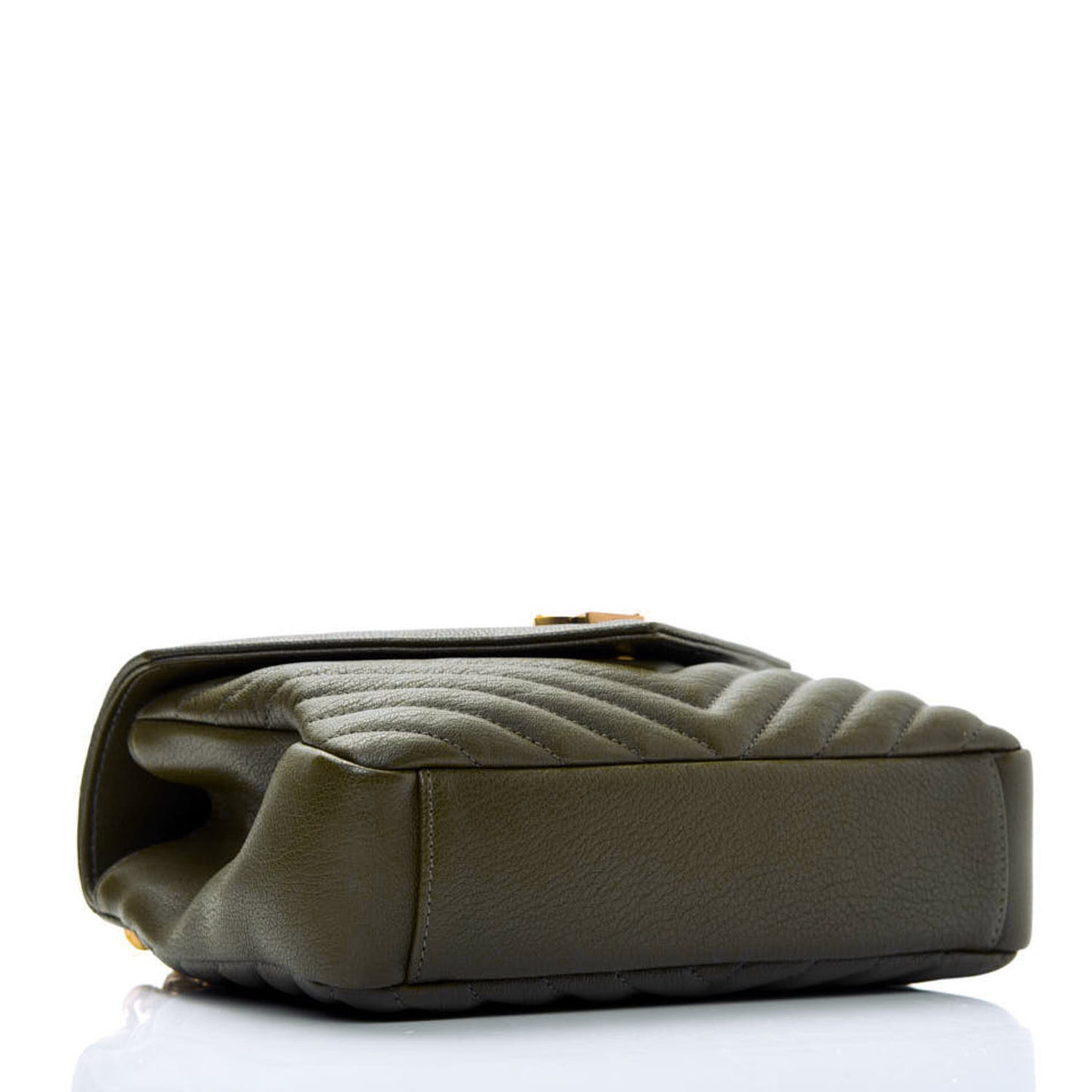 Sheepskin Matelasse Chevron Monogram Medium College Bag Military Olive