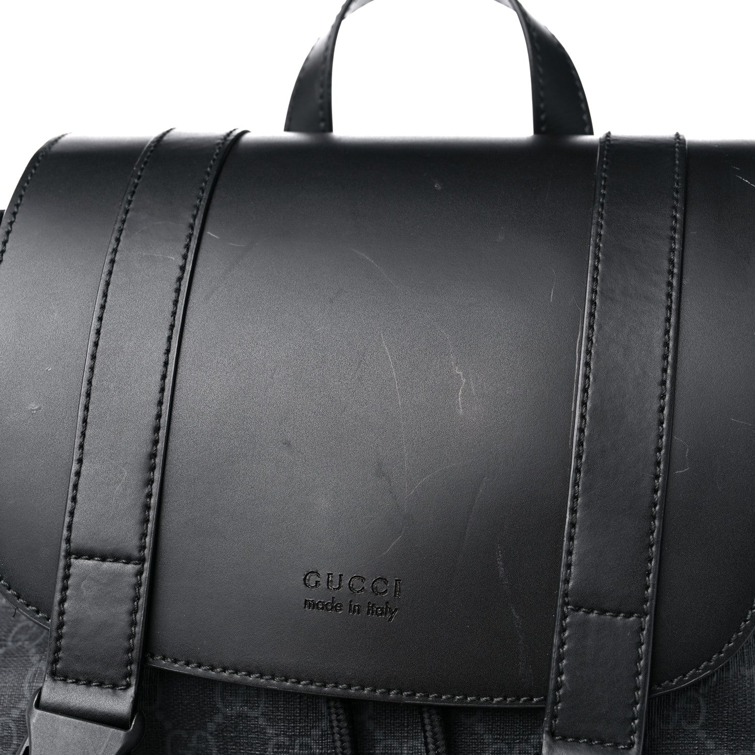 Gucci Soft GG Supreme Monogram Calfskin Web Double Buckle Backpack Black 18 of 19