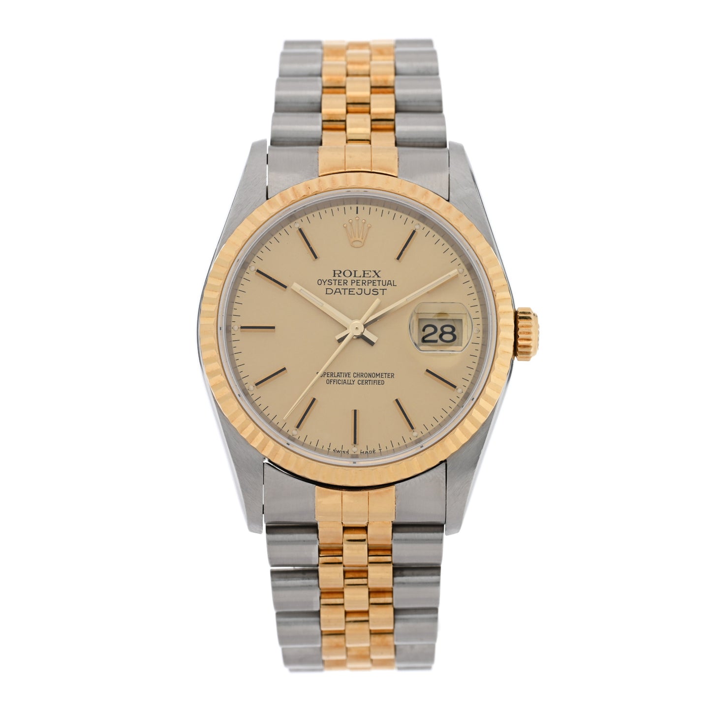 Stainless Steel 18K Yellow Gold 36mm Oyster Perpetual Datejust Watch Champagne 16233