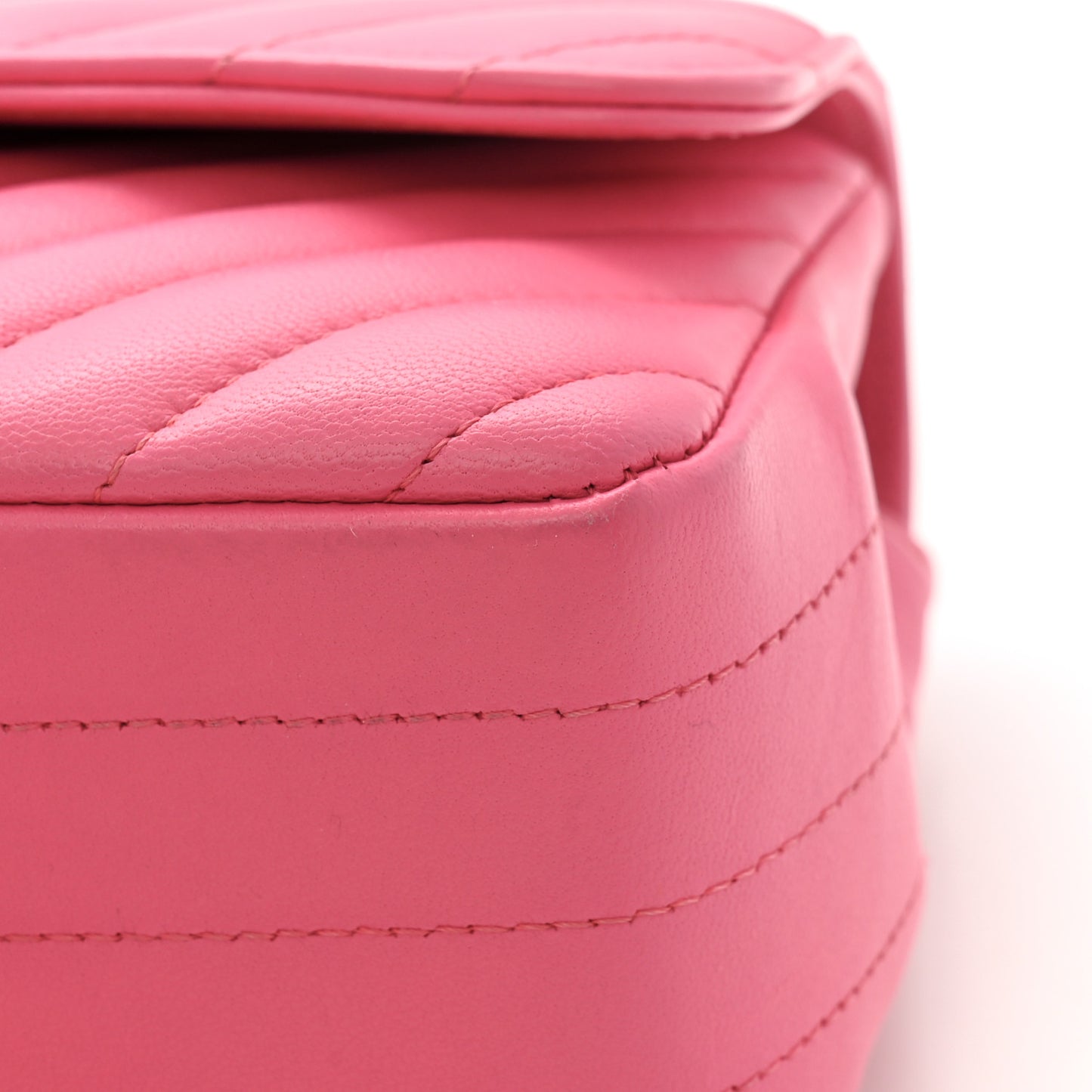 Lambskin Chevron Quilted Mini Rectangular Flap Fuchsia