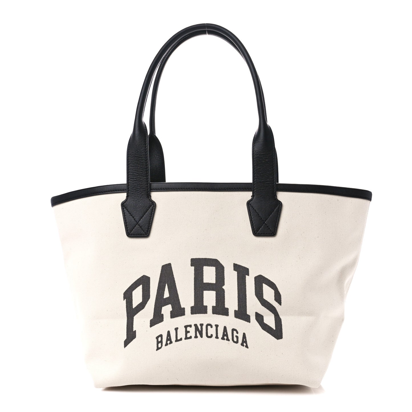 Cotton Canvas Calfskin Cities Paris Jumbo Small Tote Bag Natural